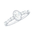 Oval Shape Zircon Solitaire Engagement Ring with Side Stones