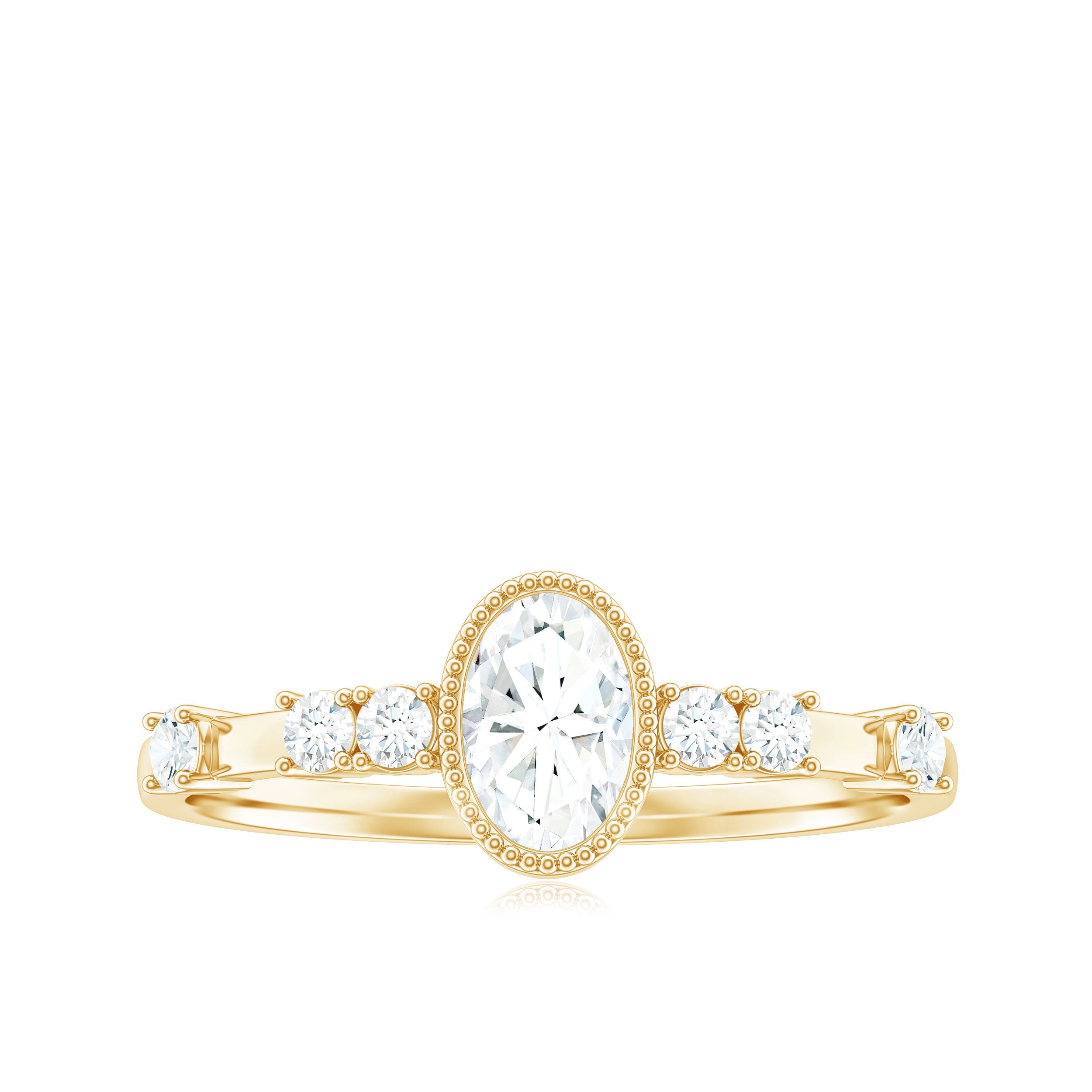 Oval Shape Zircon Solitaire Engagement Ring with Side Stones