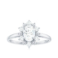 Certified Oval Moissanite Flower Halo Engagement Ring