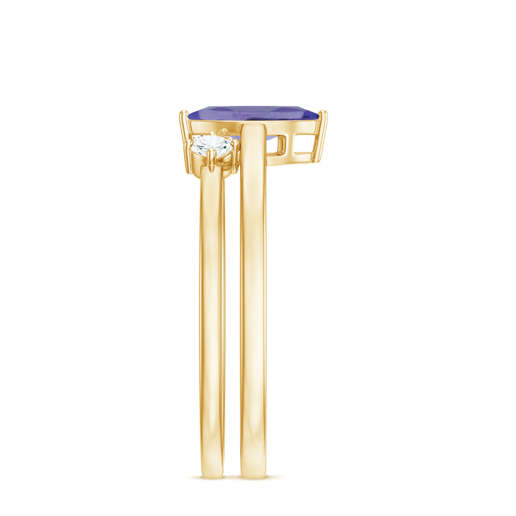 Natural Marquise Tanzanite Diamond Promise Ring Set of 2