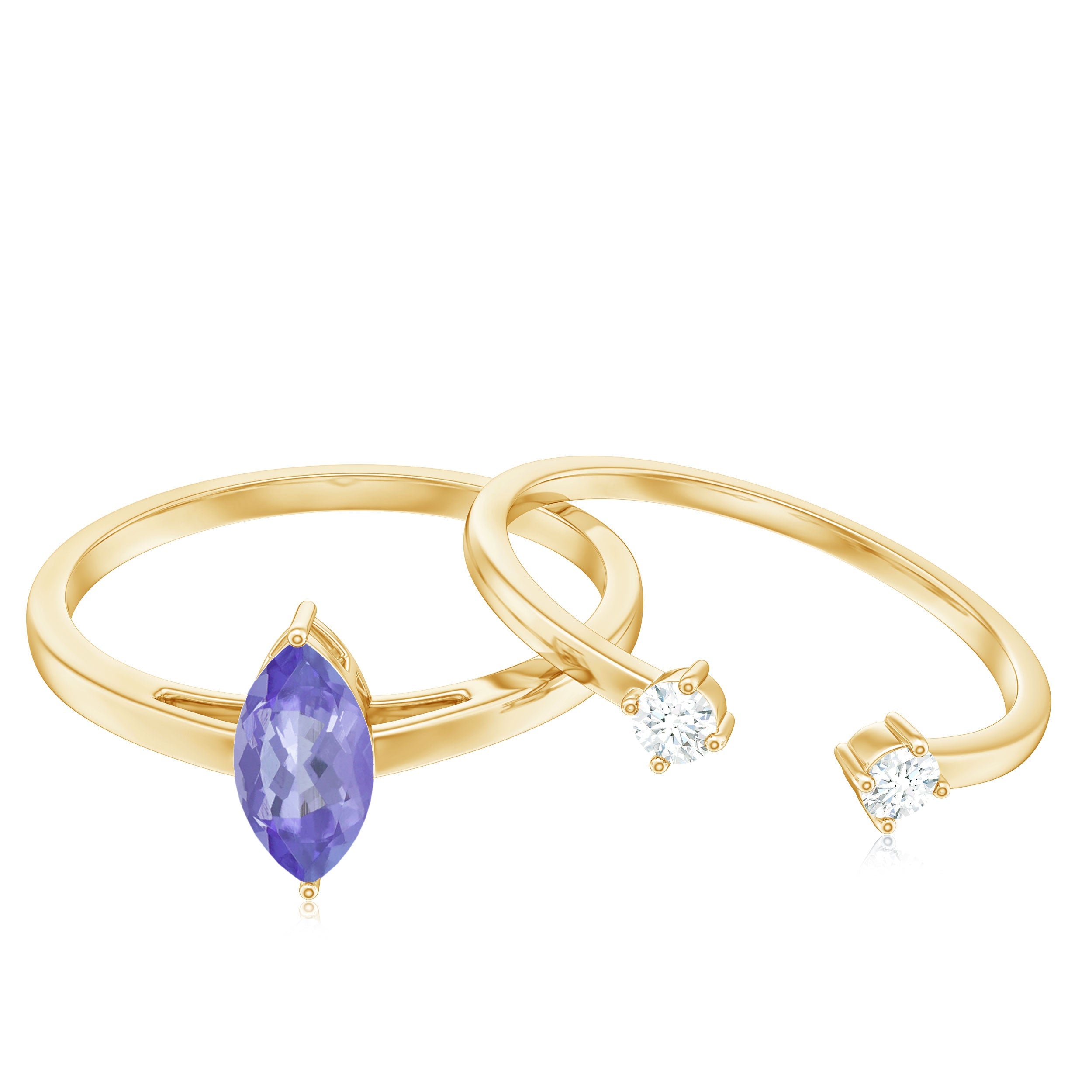 Natural Marquise Tanzanite Diamond Promise Ring Set of 2