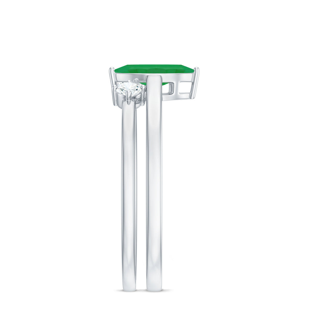 Natural Marquise Emerald Diamond Promise Ring Set of 2