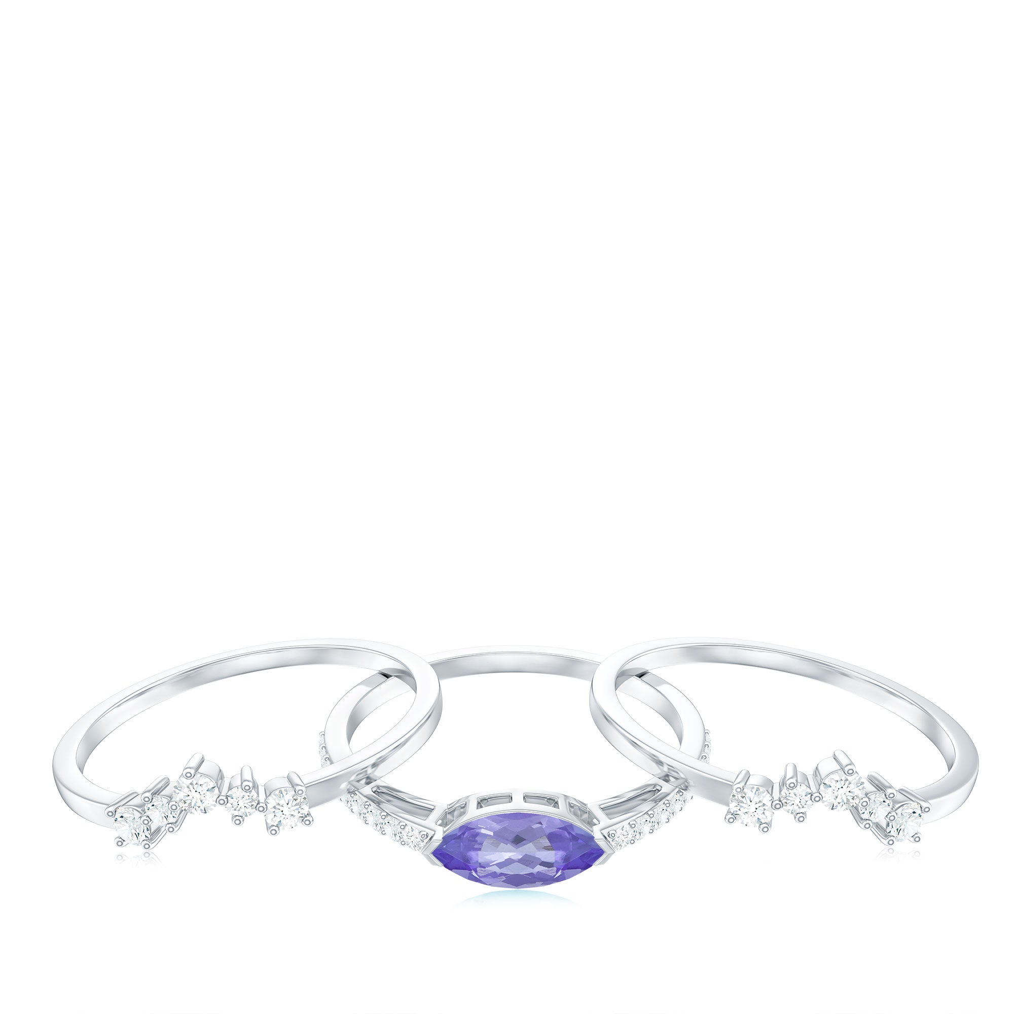 Certified Real Marquise Tanzanite 3 Piece Wedding Ring Set with Diamond