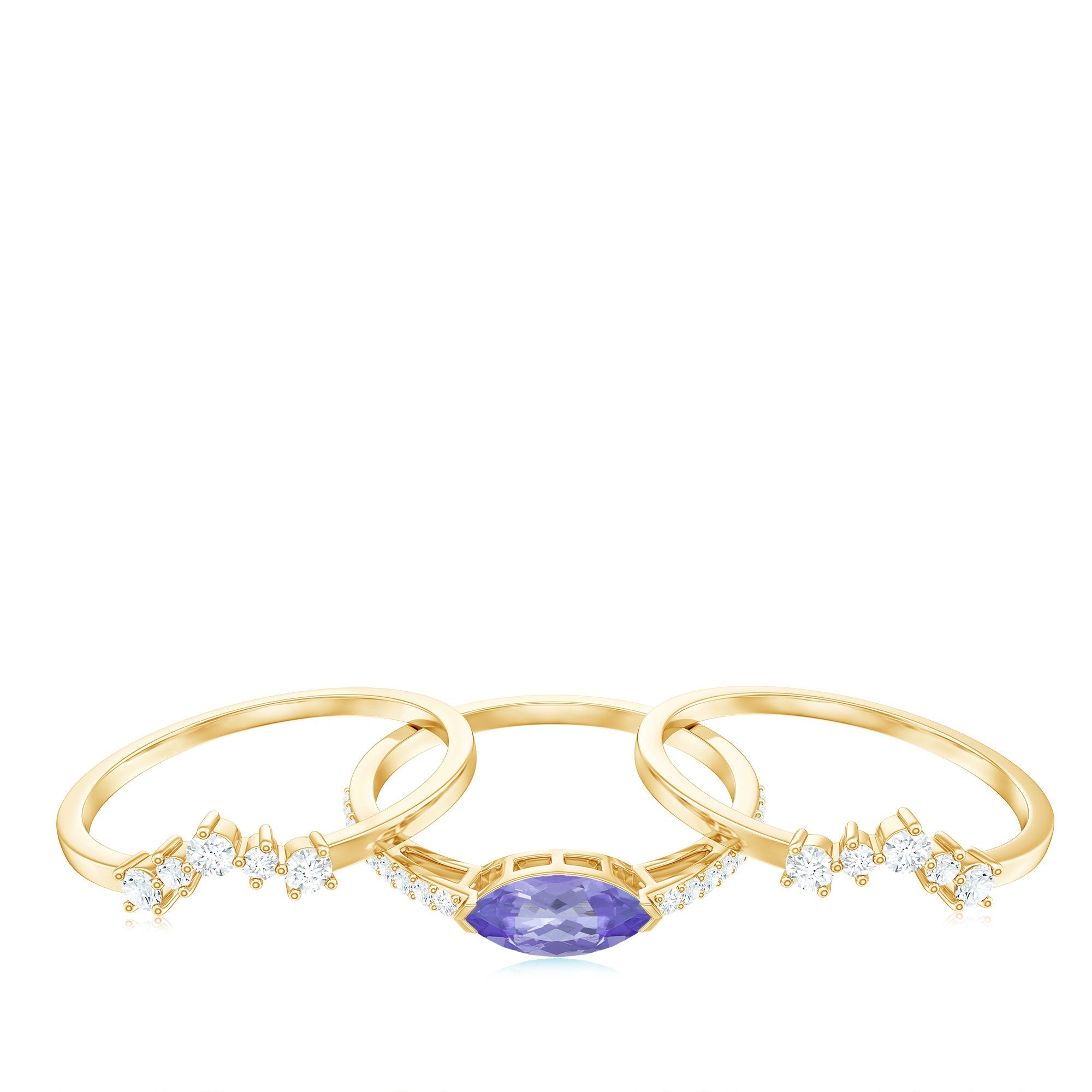 Certified Real Marquise Tanzanite 3 Piece Wedding Ring Set with Diamond