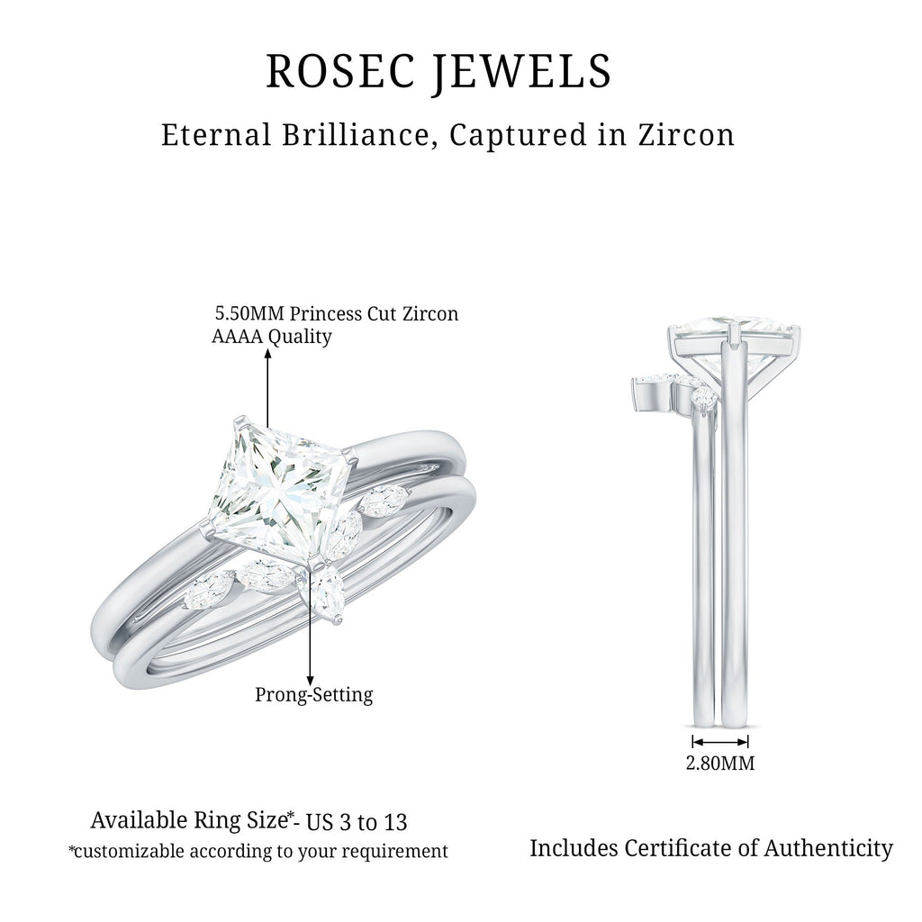 Cubic Zirconia Solitaire Ring Set with V Shape Band