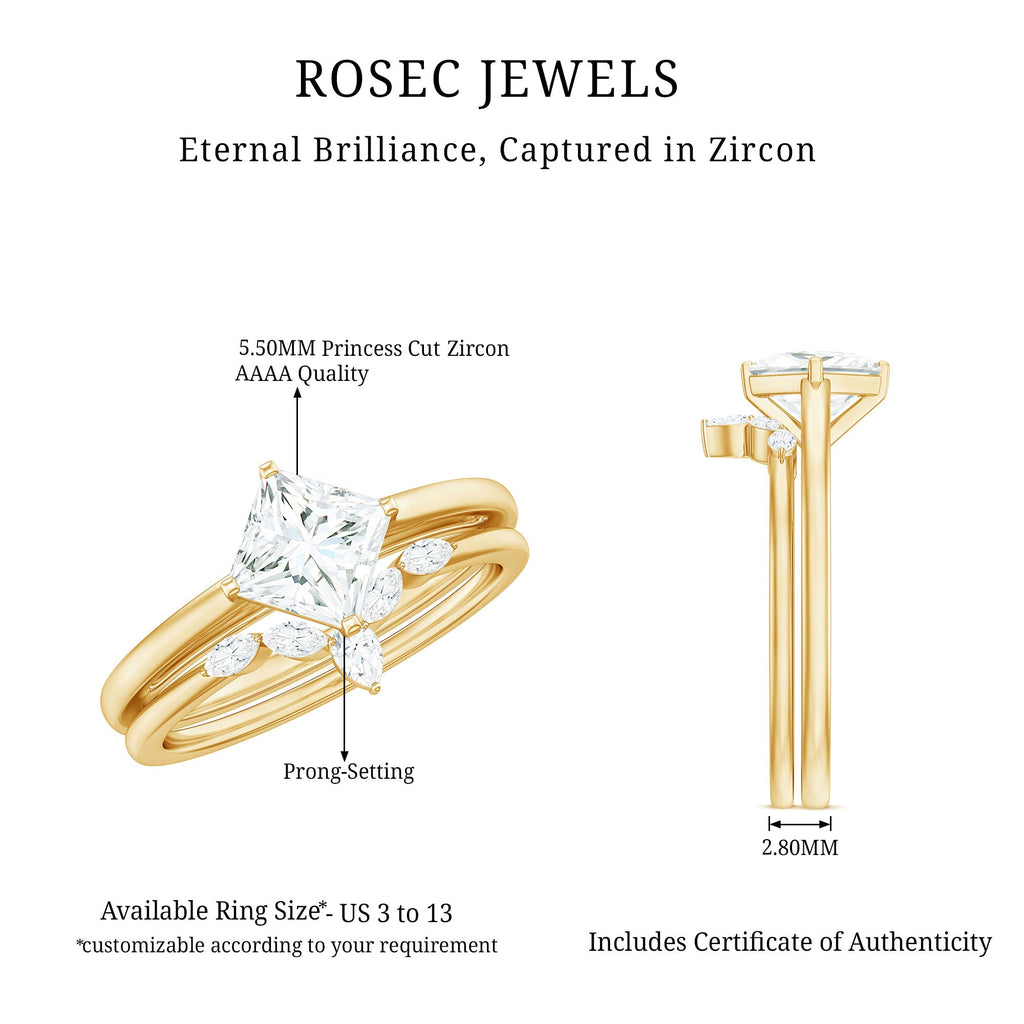 Cubic Zirconia Solitaire Ring Set with V Shape Band