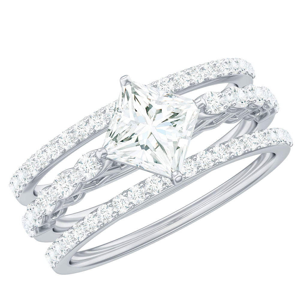 Princess Cut Moissanite 3 Piece Bridal Ring Set