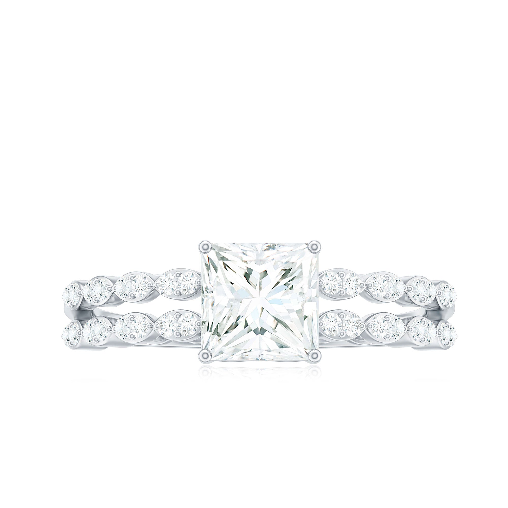 Princess Cut Zircon Double Band Engagement Ring with Side Stones