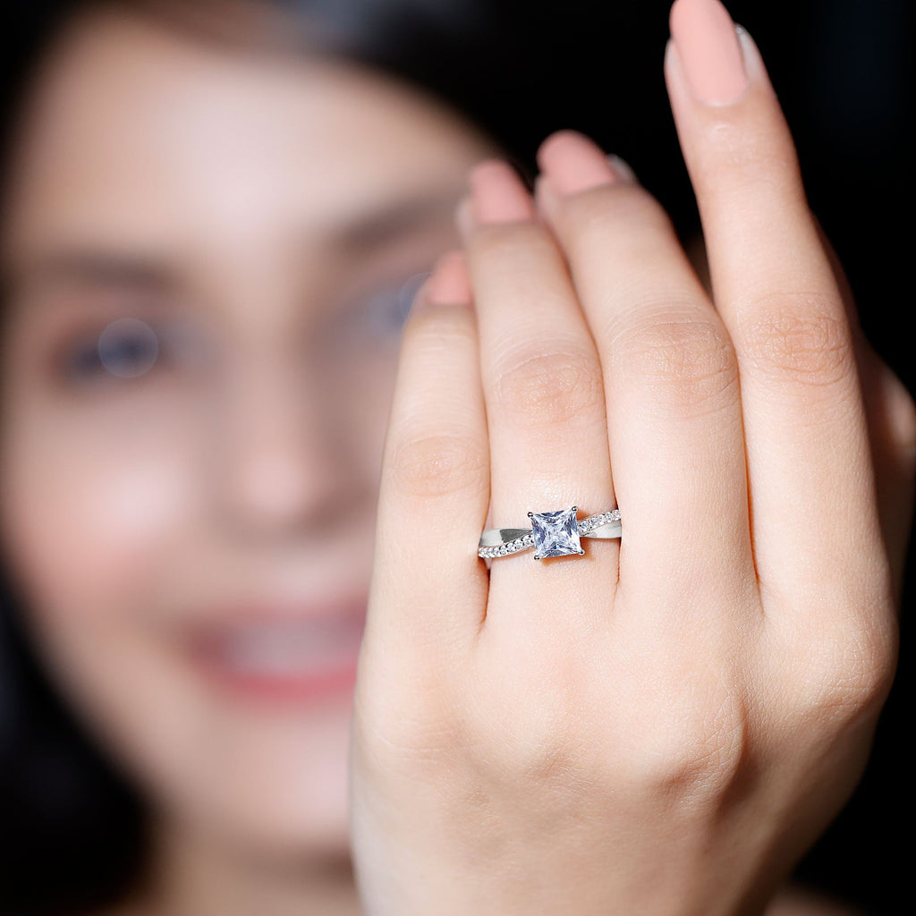 1 Carat Princess Cut Cubic Zirconia Solitaire Engagement Ring