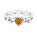 Heart Shape Citrine Solitaire Double Band Ring with Diamond