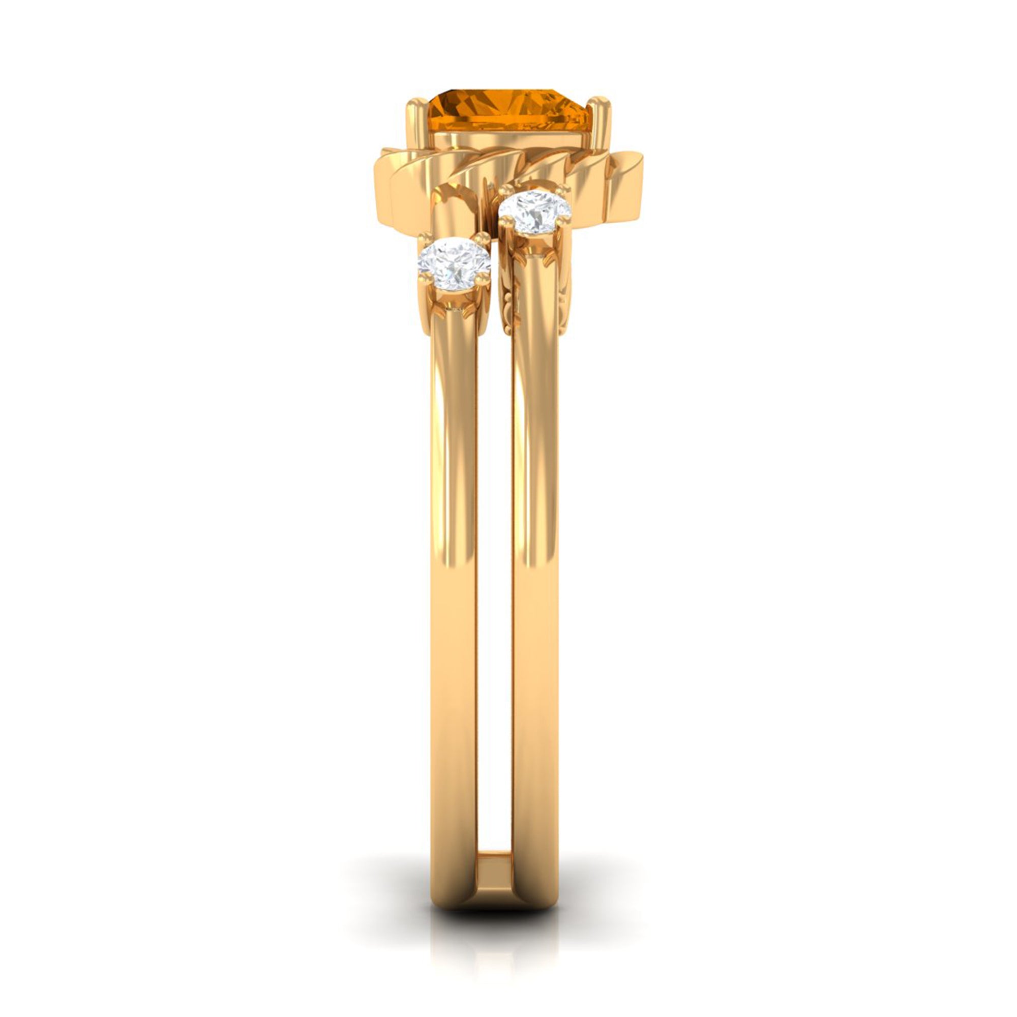 Heart Shape Citrine Solitaire Double Band Ring with Diamond