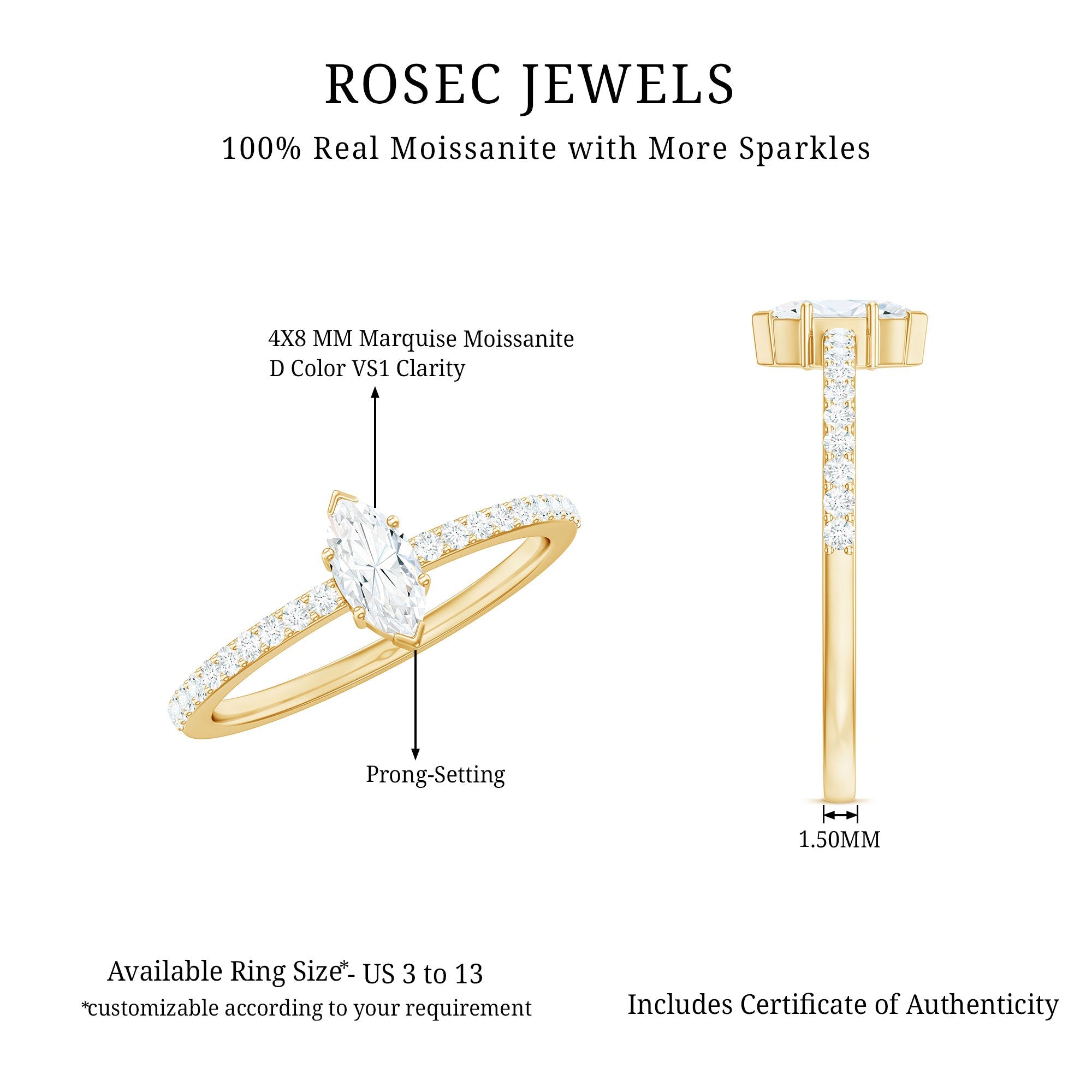Marquise Cut Moissanite Solitaire Promise Ring for Women