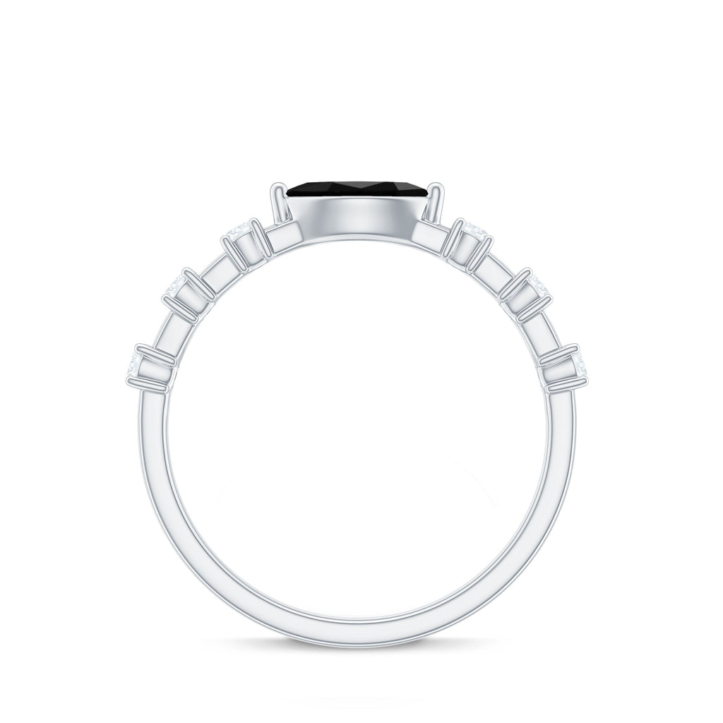 4x8mm Marquise Cut Black Onyx Minimal East West Ring with Diamond