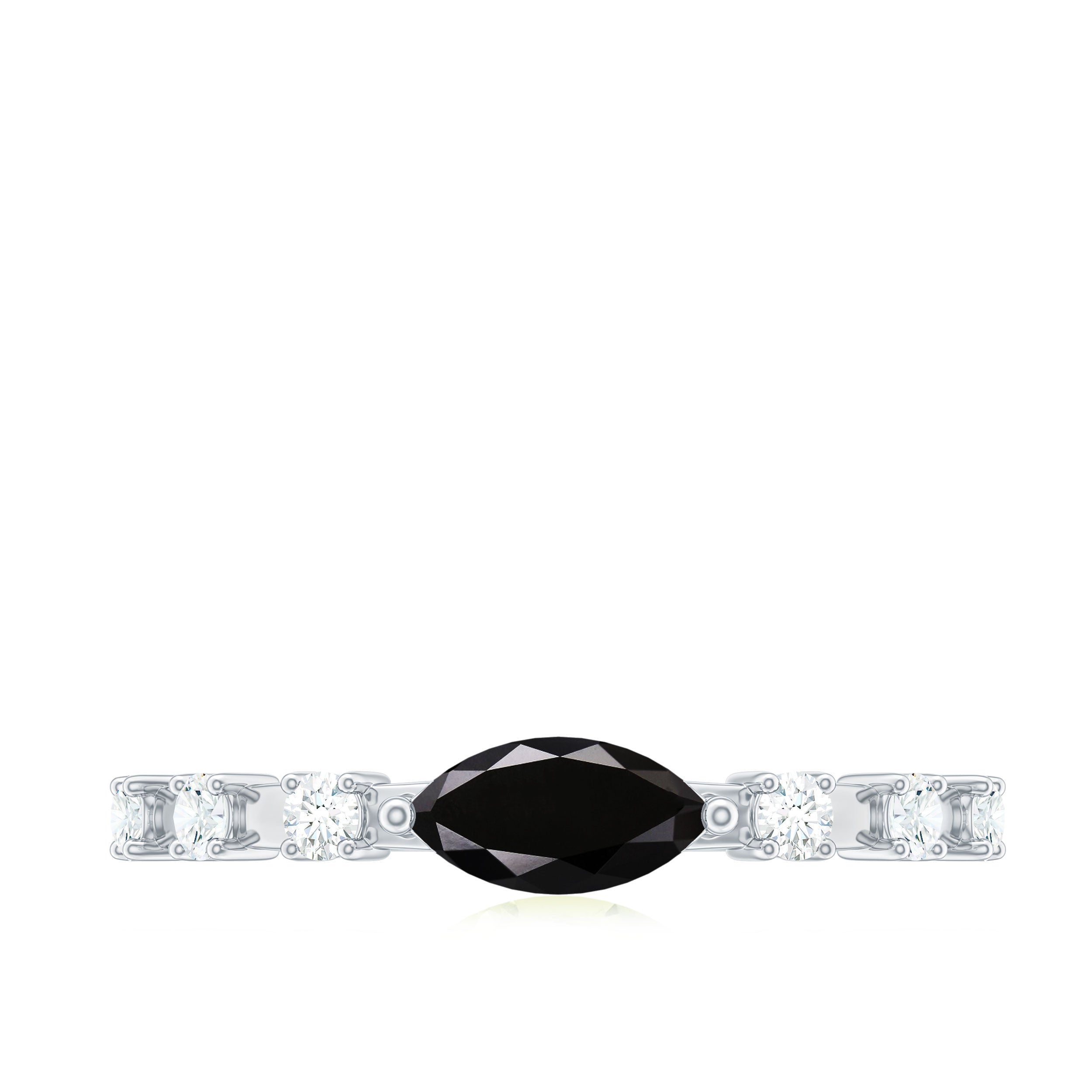 4x8mm Marquise Cut Black Onyx Minimal East West Ring with Diamond