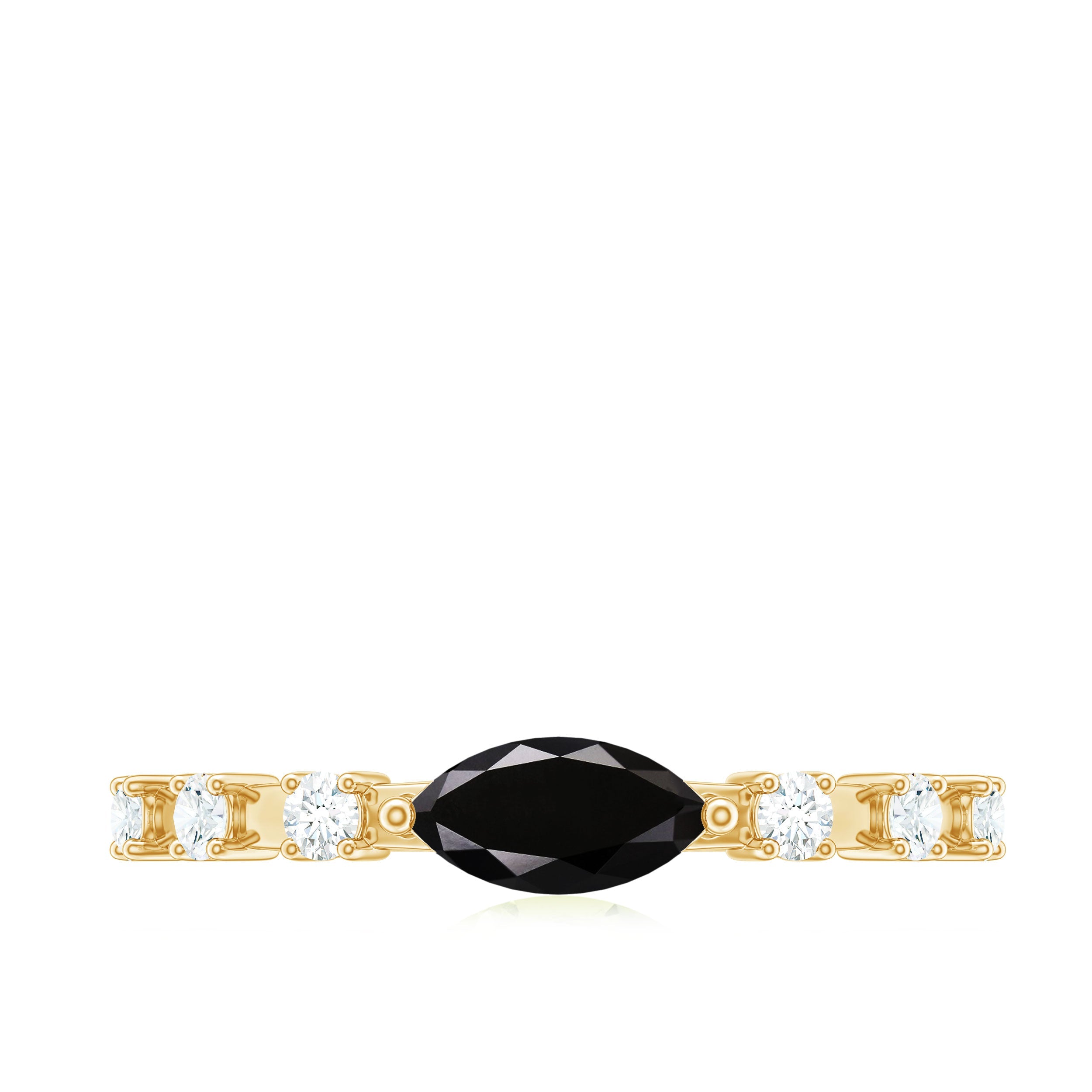 4x8mm Marquise Cut Black Onyx Minimal East West Ring with Diamond