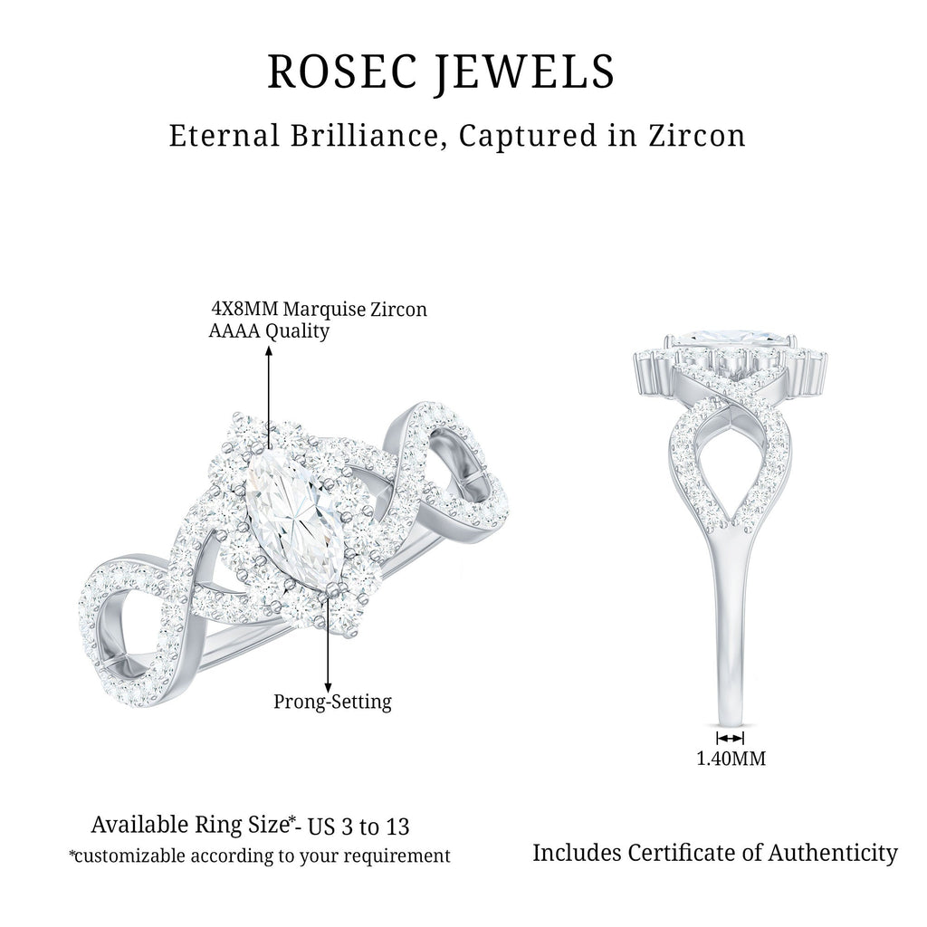 1.50 CT Marquise Cut Zircon Crossover Engagement Ring
