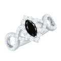 Natural Marquise Black Spinel Engagement Ring with Diamond Crossover Shank