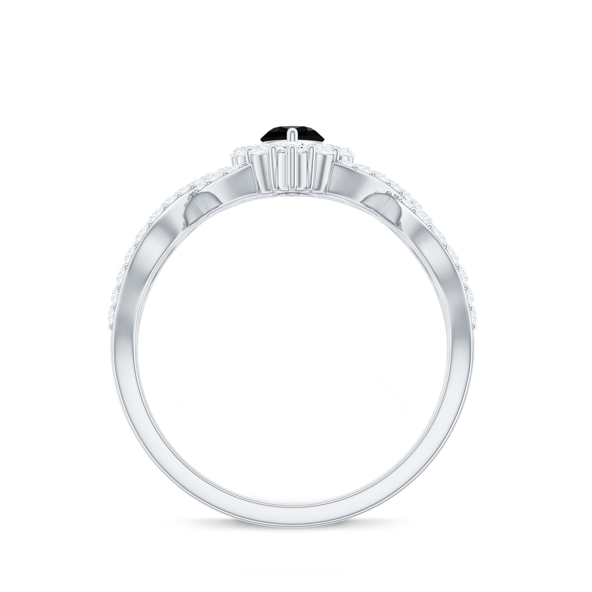Natural Marquise Black Spinel Engagement Ring with Diamond Crossover Shank