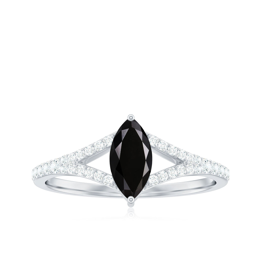 4X8mm Marquise Cut Black Onyx Minimal Engagement Ring with Diamond