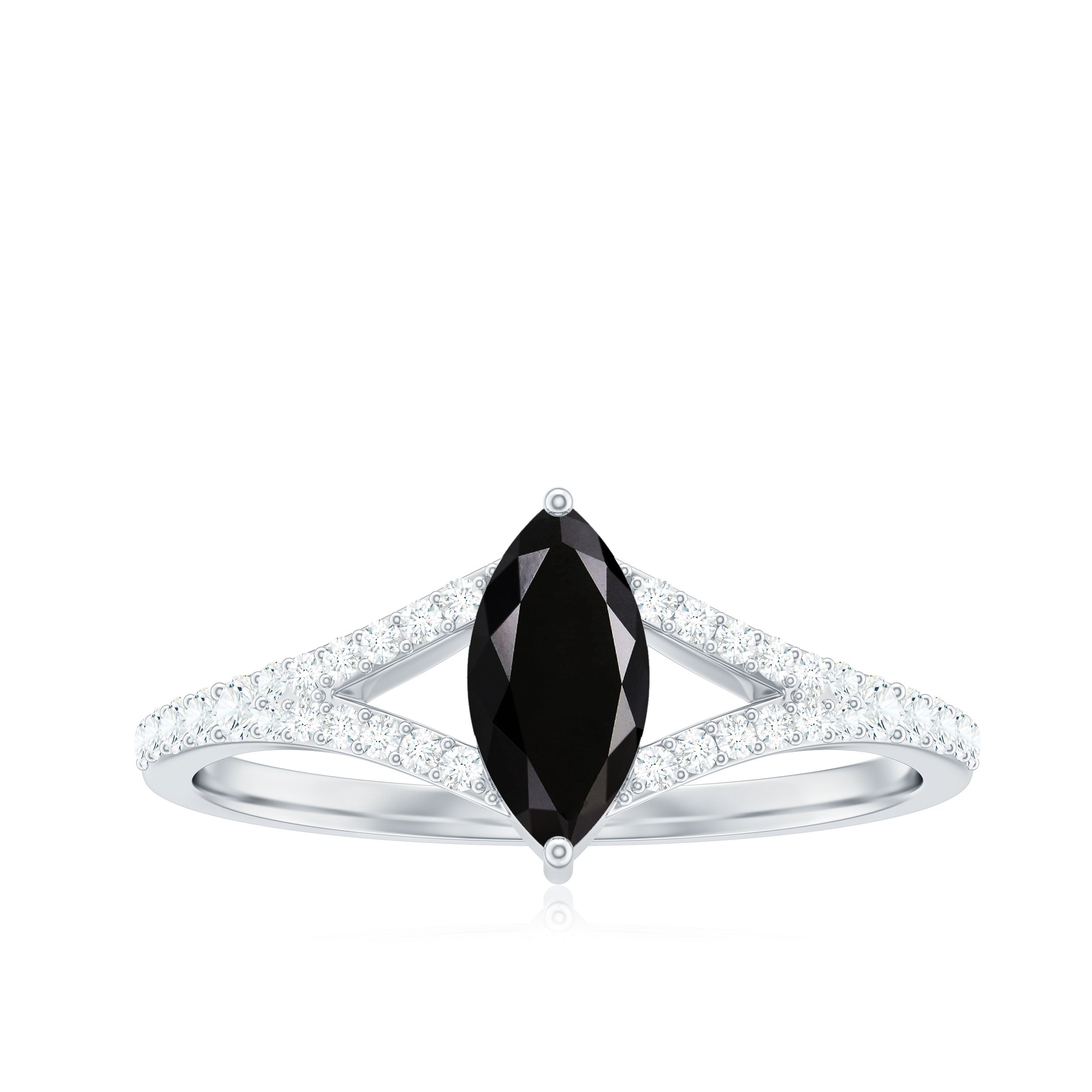 4X8mm Marquise Cut Black Onyx Minimal Engagement Ring with Diamond