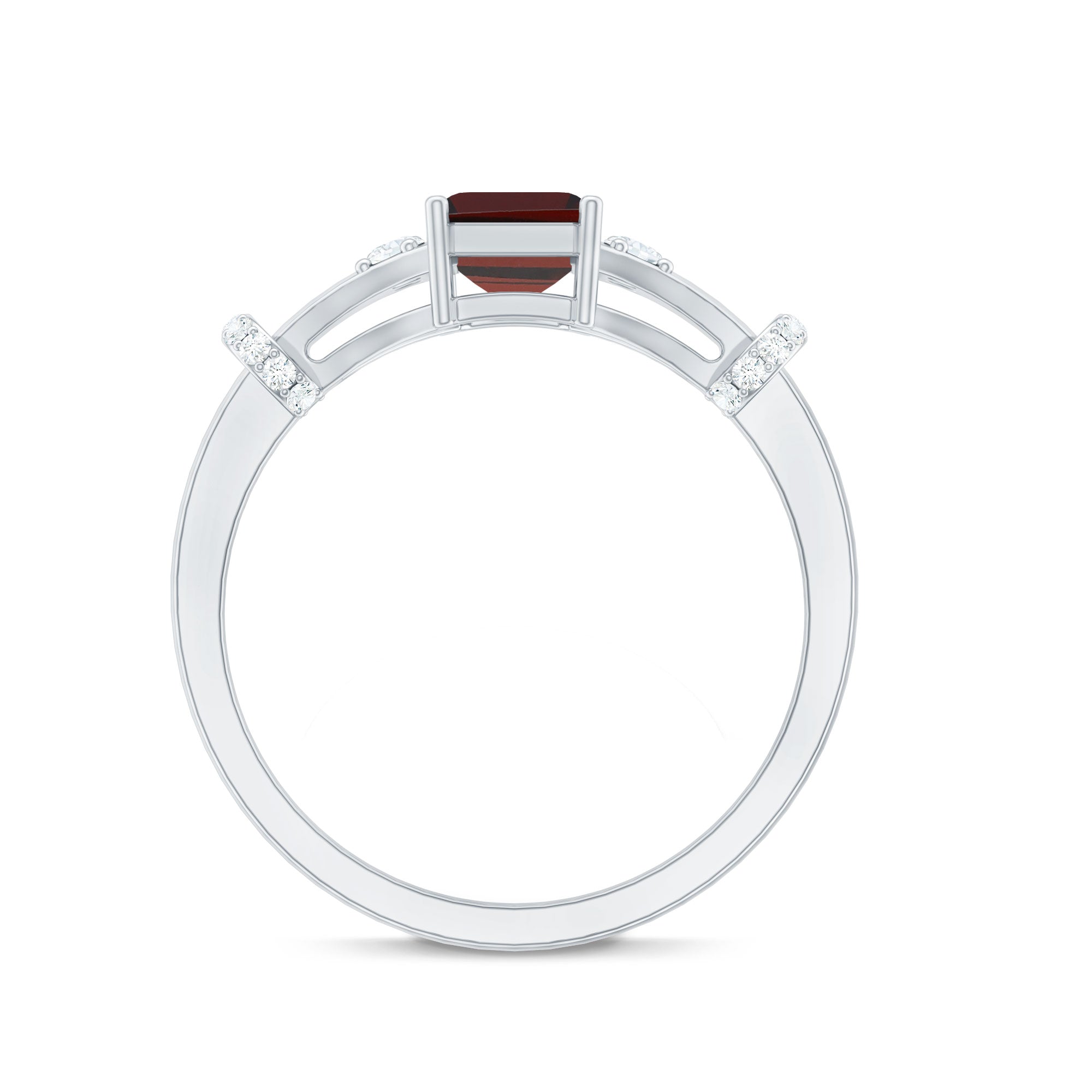 Real 6X8mm Garnet Designer Engagement Ring with Diamond