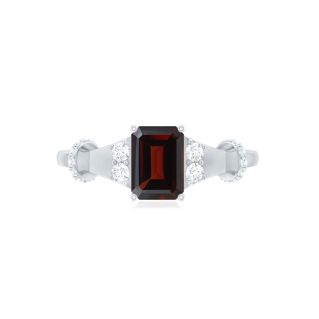 Real 6X8mm Garnet Designer Engagement Ring with Diamond