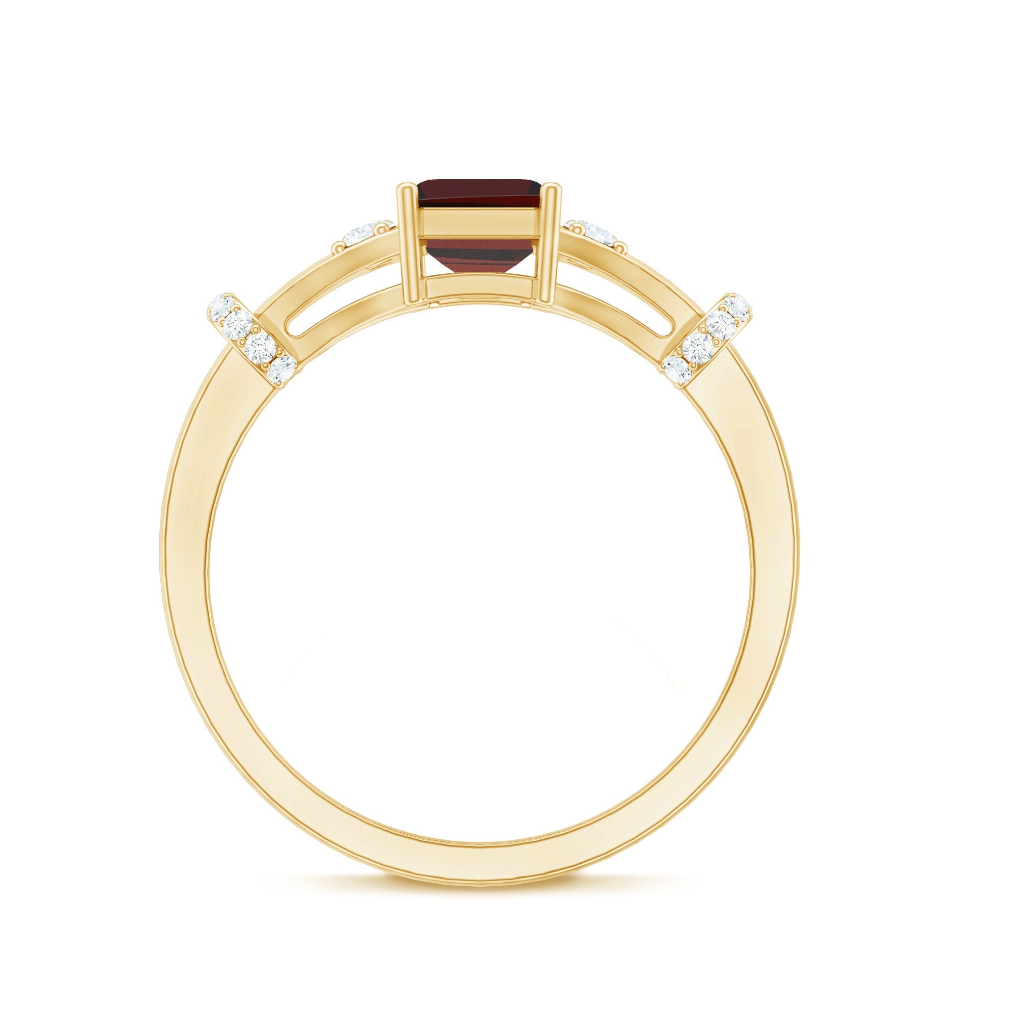 Real 6X8mm Garnet Designer Engagement Ring with Diamond