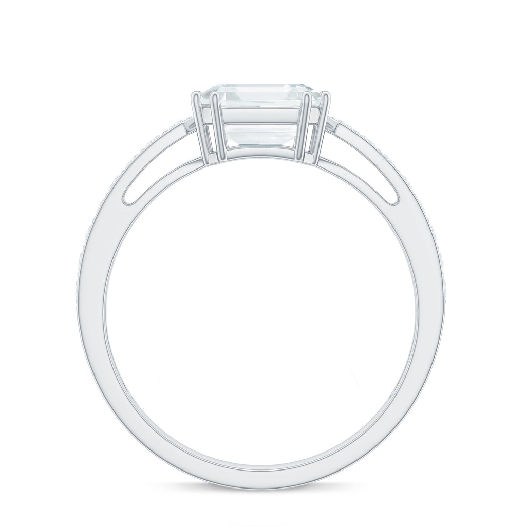 3.50 CT Asscher Cut Moissanite Solitaire Engagement Ring with Side Stones