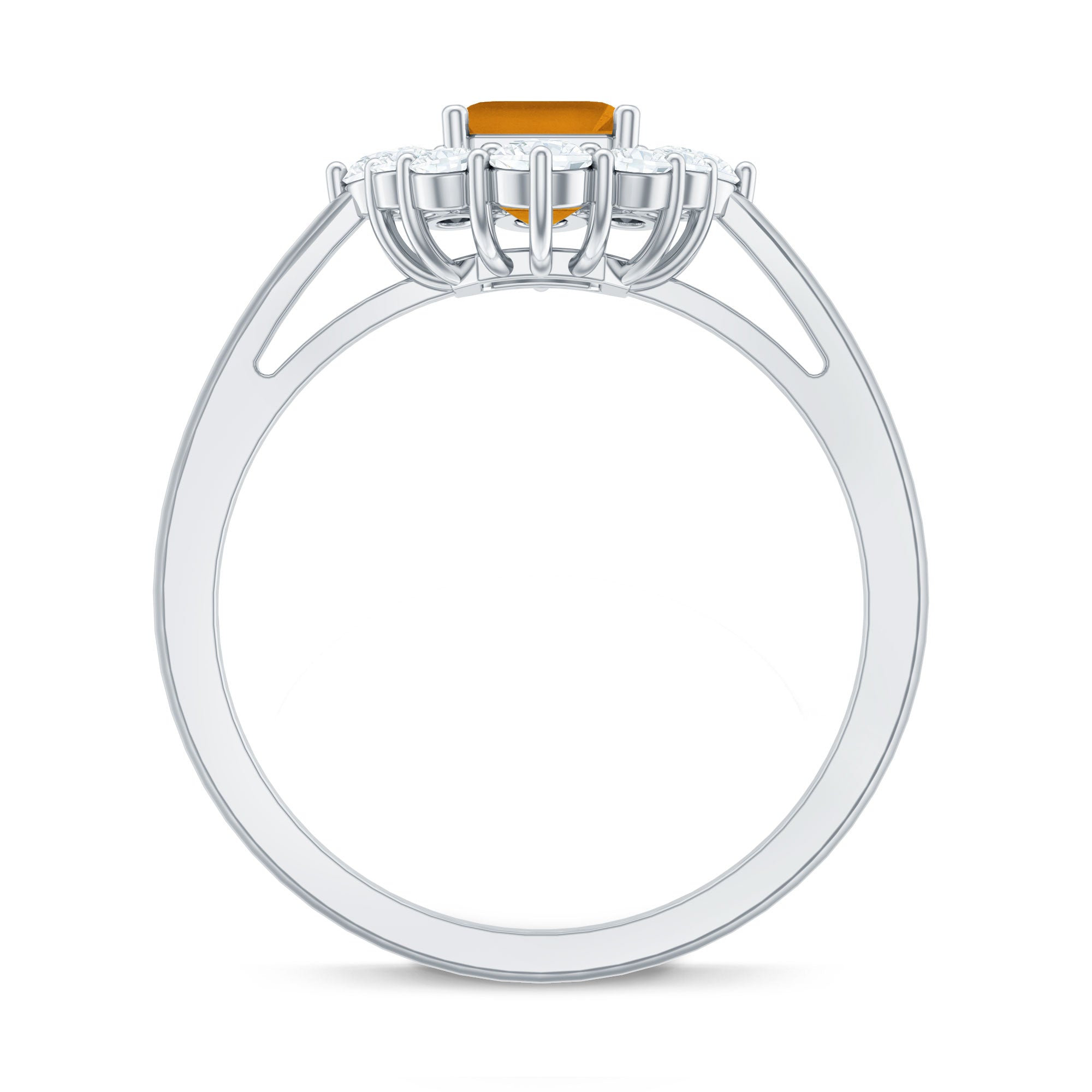 Certified Real 1.8 Carat Citrine Emerald Cut Engagement Ring with Diamond Halo