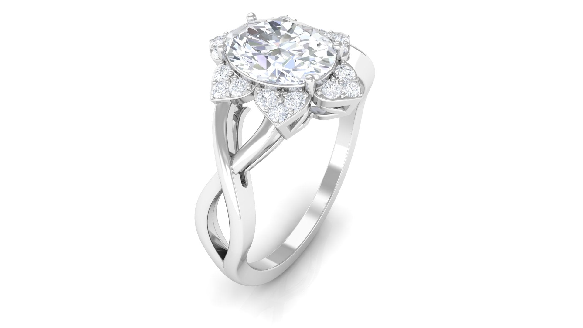 Oval Zircon Solitaire Infinity Ring with Floral Halo