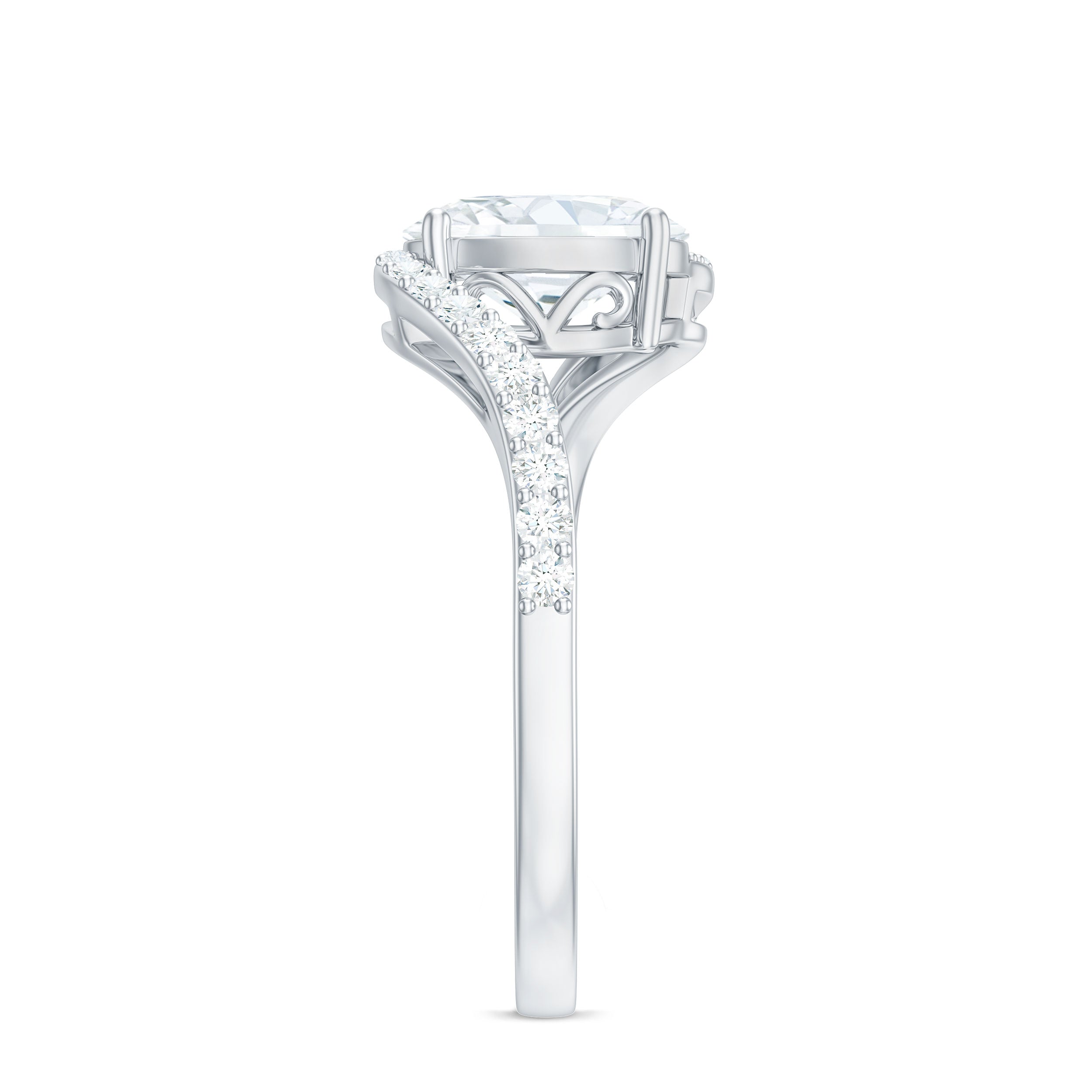 1 Carat Moissanite Oval Engagement Ring with Bypass Shank