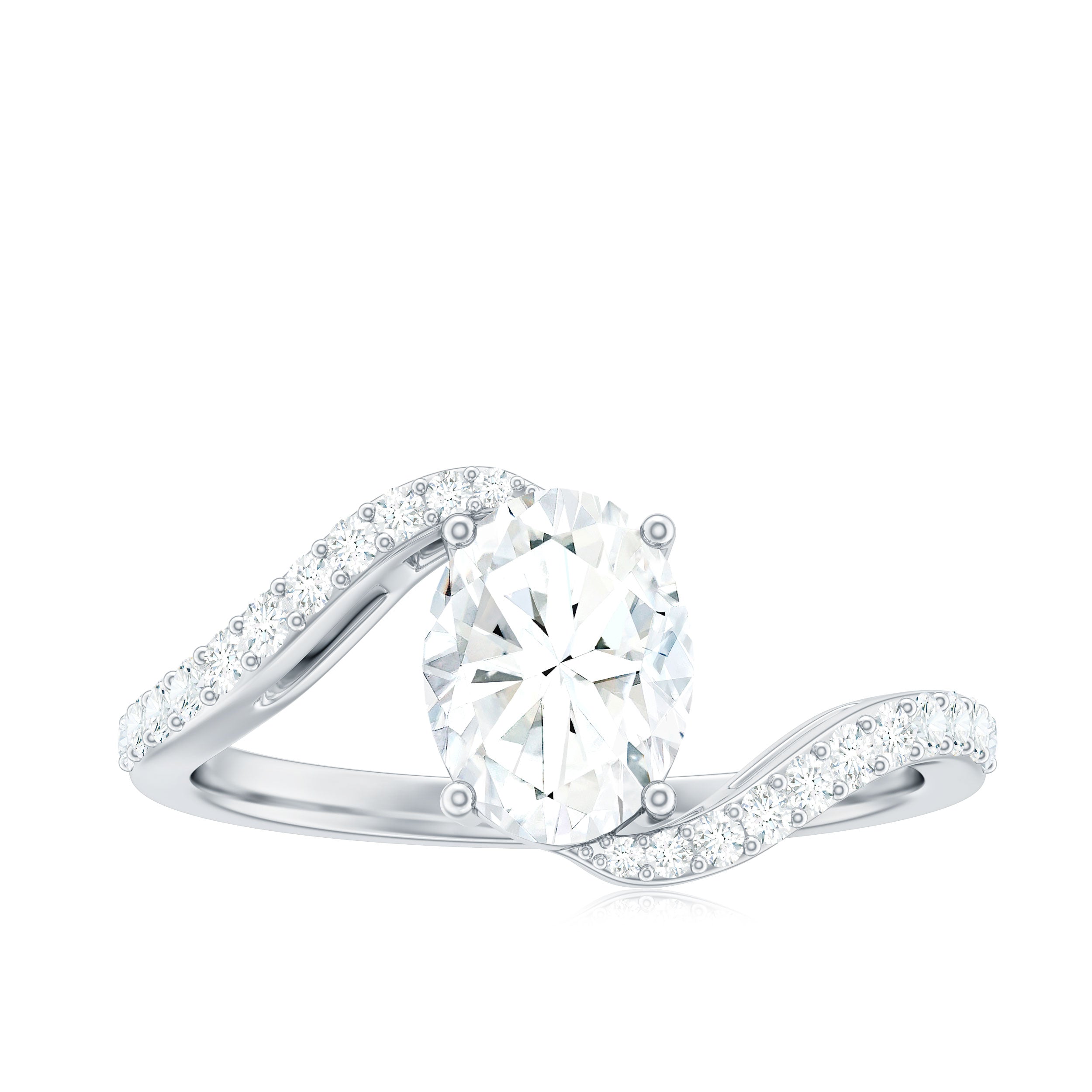 1 Carat Moissanite Oval Engagement Ring with Bypass Shank