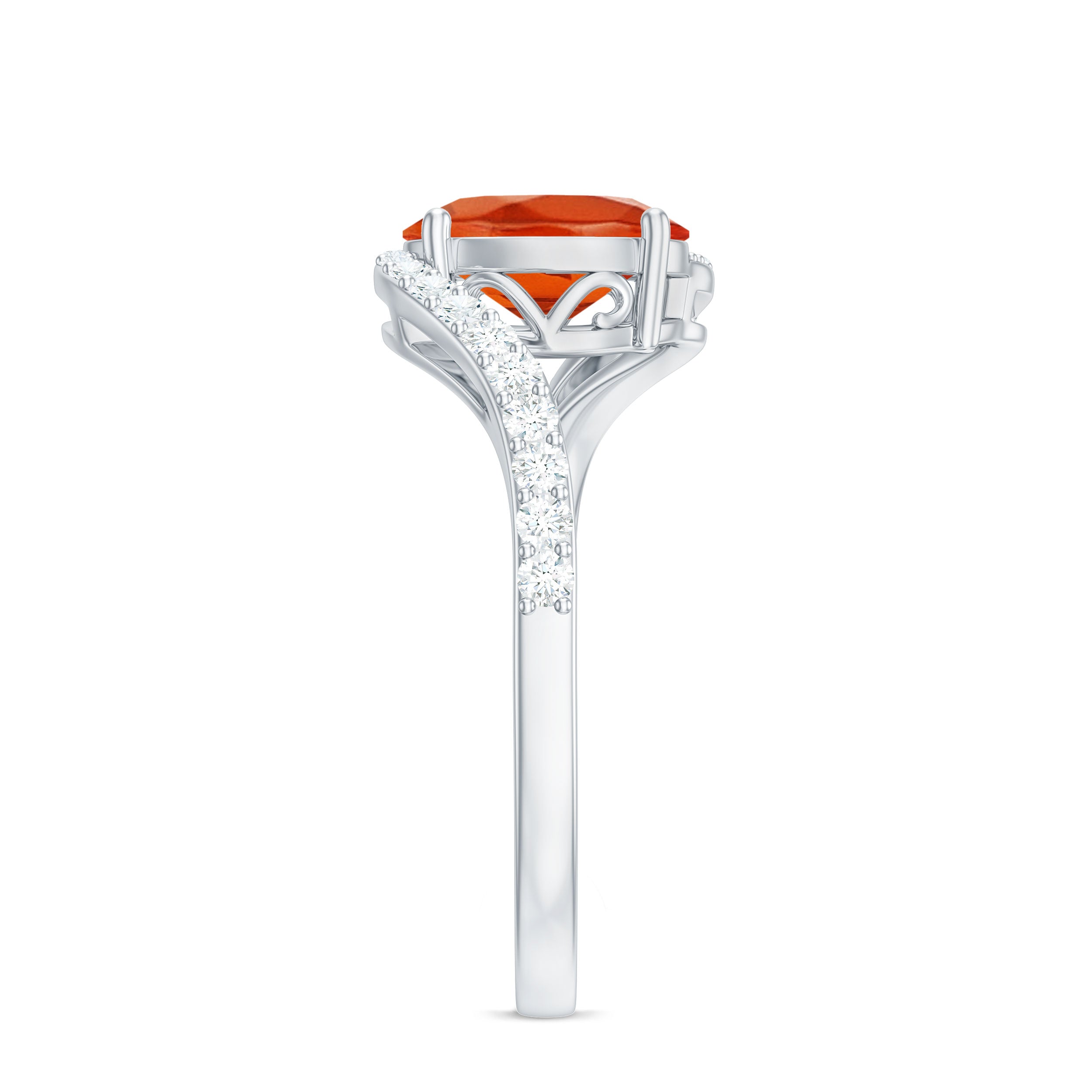 Oval Cut Solitaire Fire Opal and Diamond Bypass Ring
