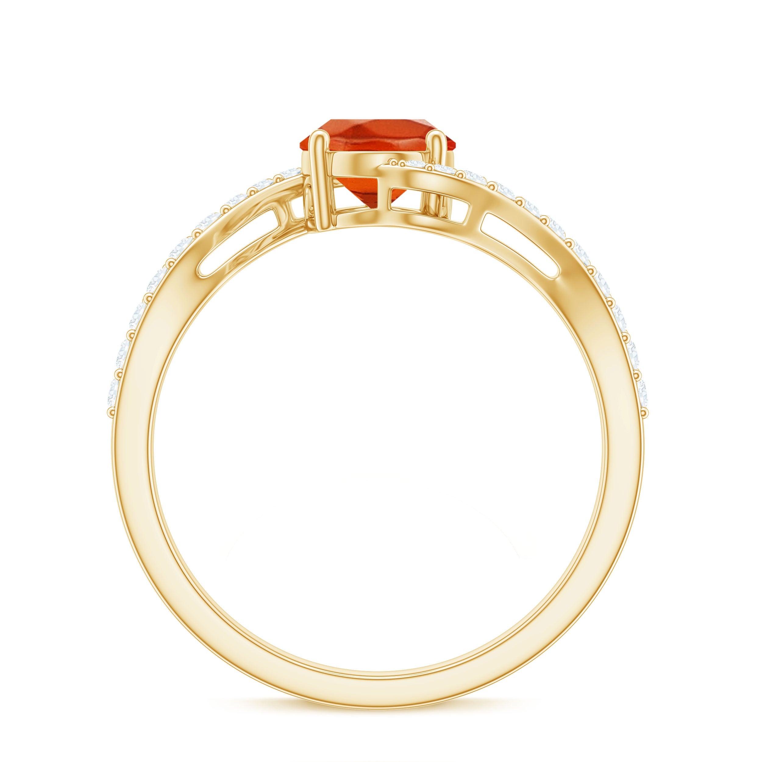 Oval Cut Solitaire Fire Opal and Diamond Bypass Ring