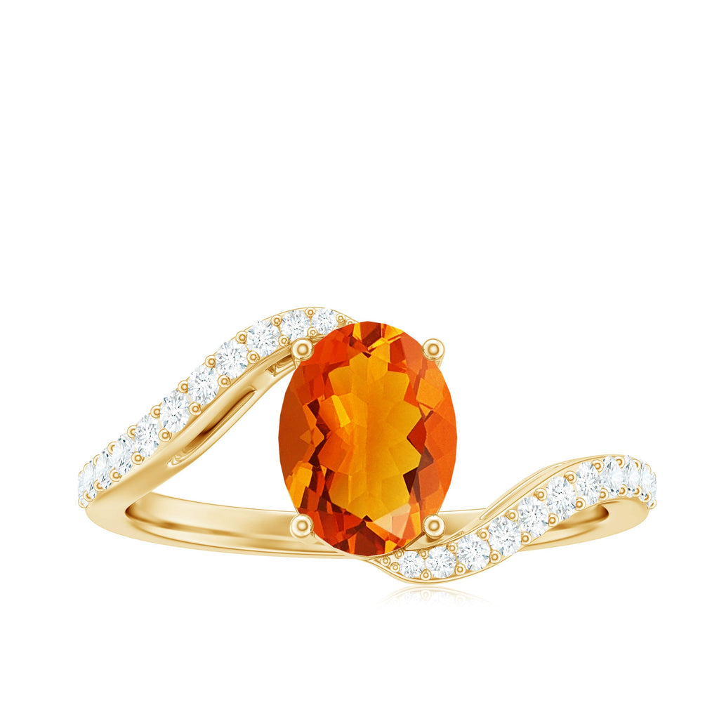 Oval Cut Solitaire Fire Opal and Diamond Bypass Ring