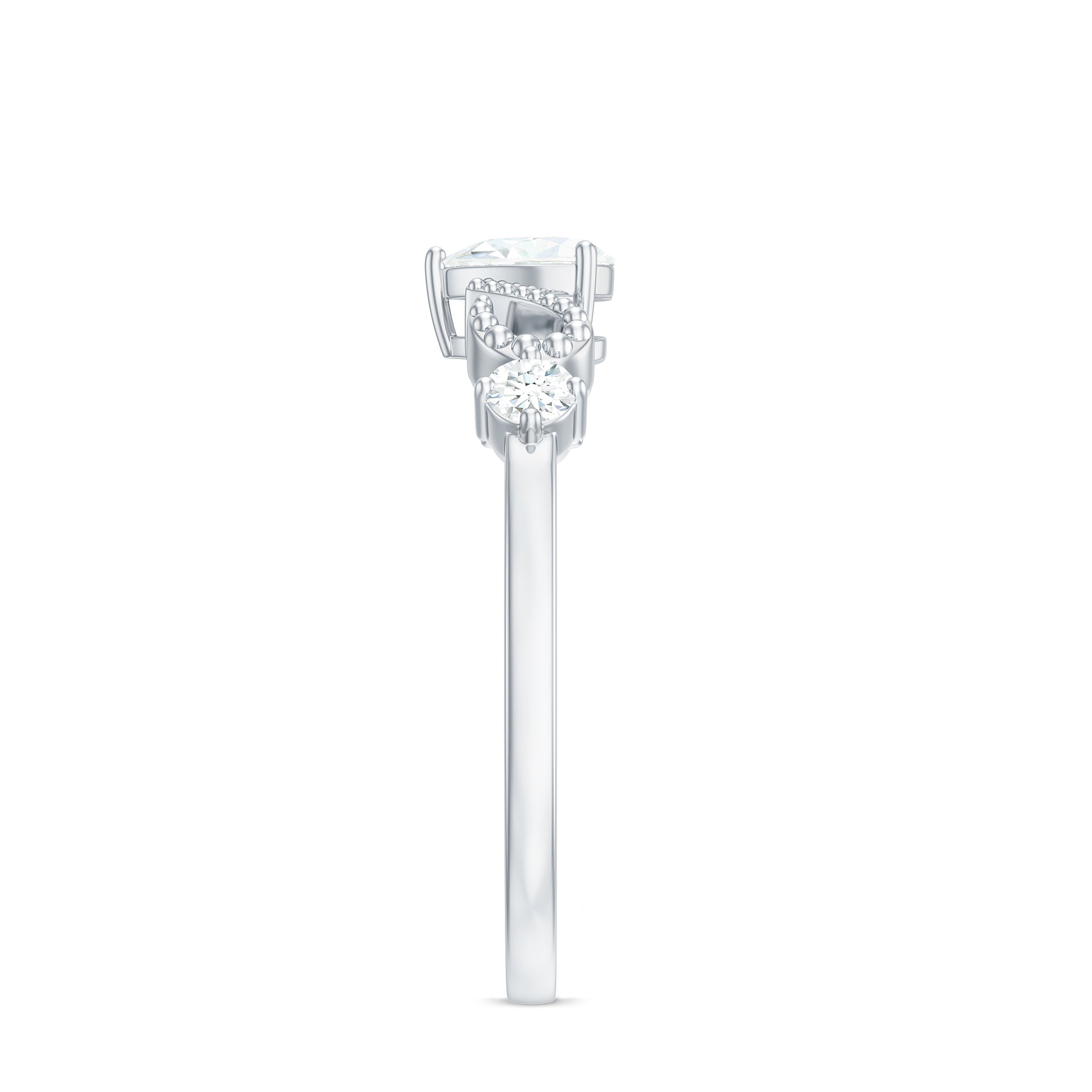 3/4 CT Minimal Zircon Heart Engagement Ring with Gold Beaded