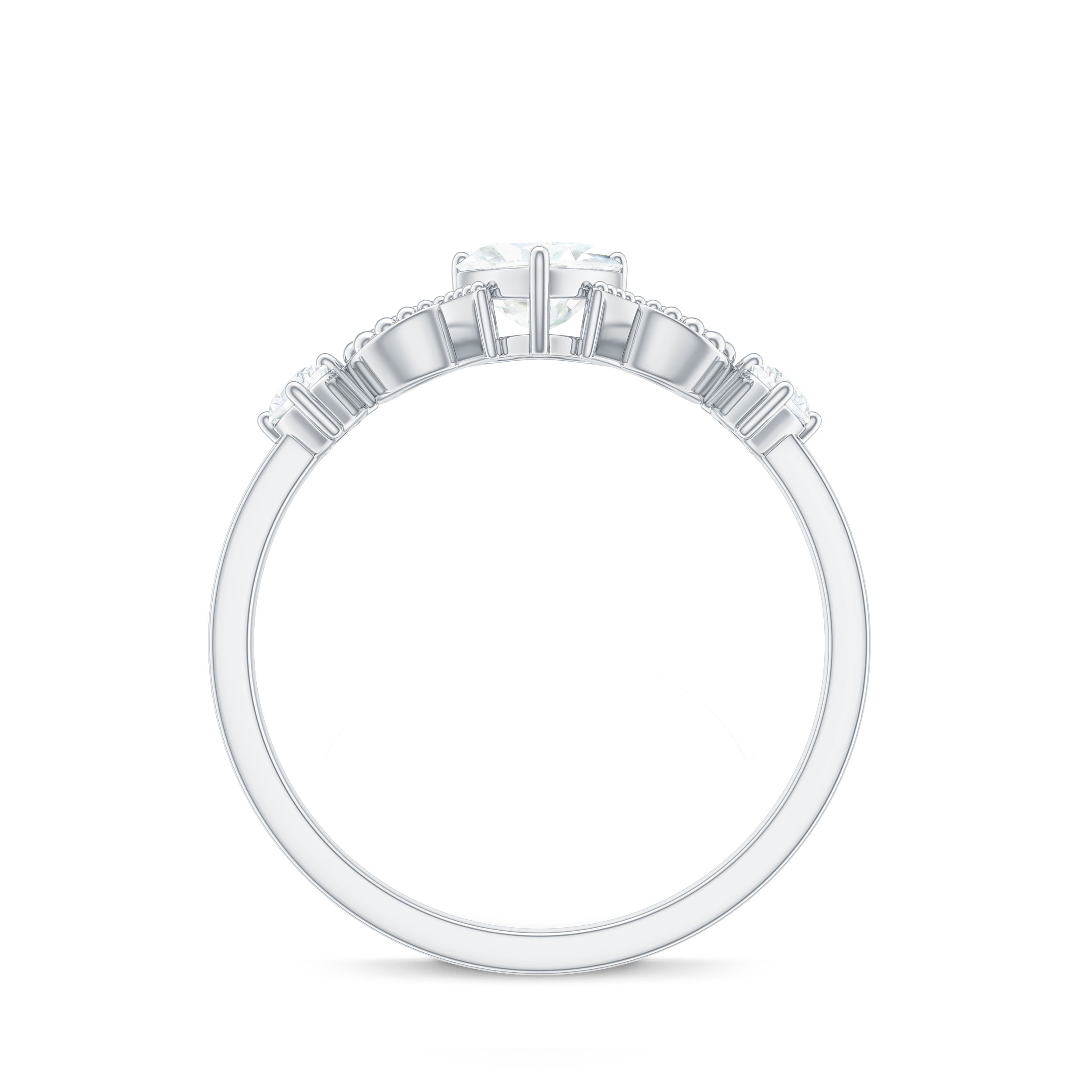 3/4 CT Minimal Zircon Heart Engagement Ring with Gold Beaded