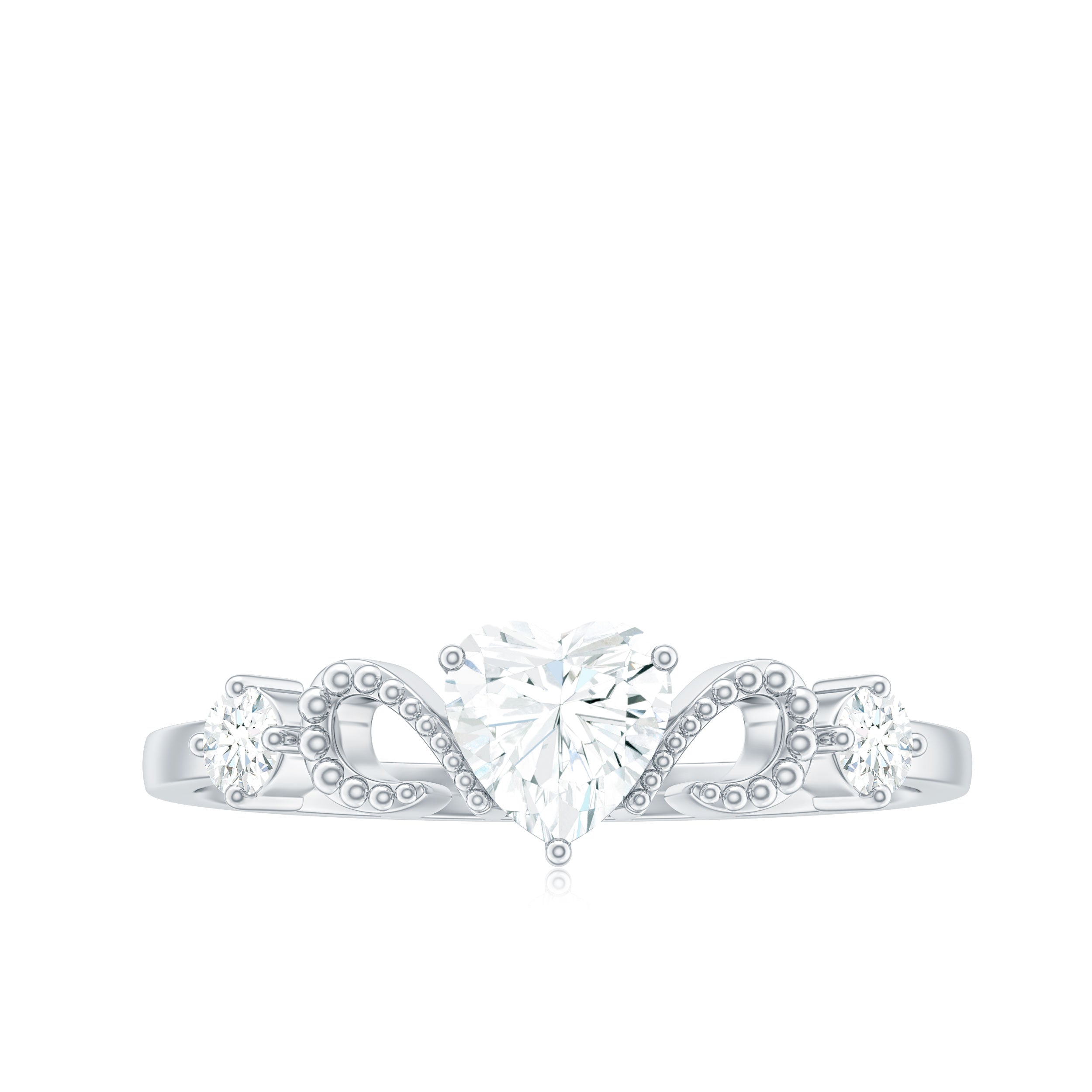 3/4 CT Minimal Zircon Heart Engagement Ring with Gold Beaded