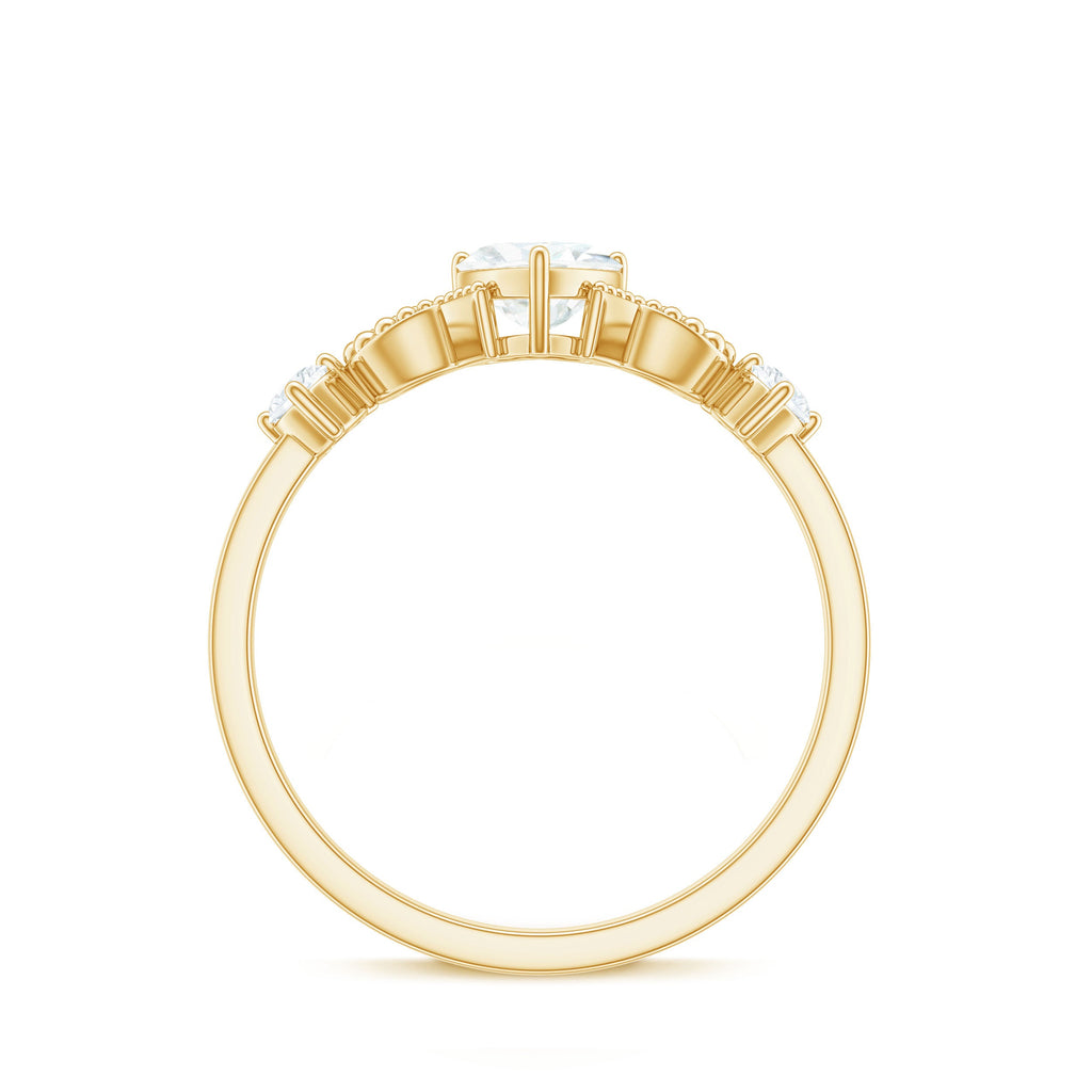 3/4 CT Minimal Zircon Heart Engagement Ring with Gold Beaded