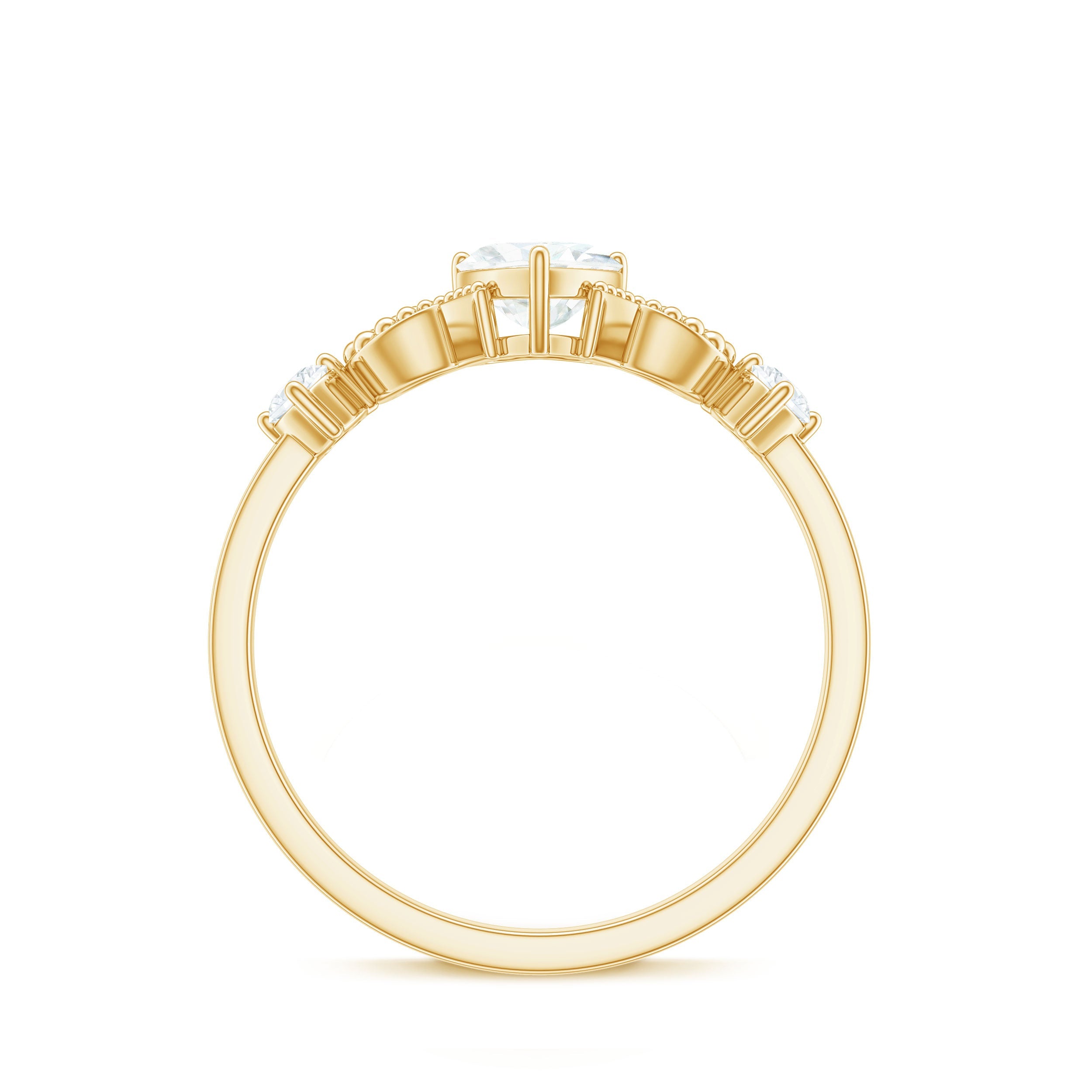 3/4 CT Minimal Zircon Heart Engagement Ring with Gold Beaded