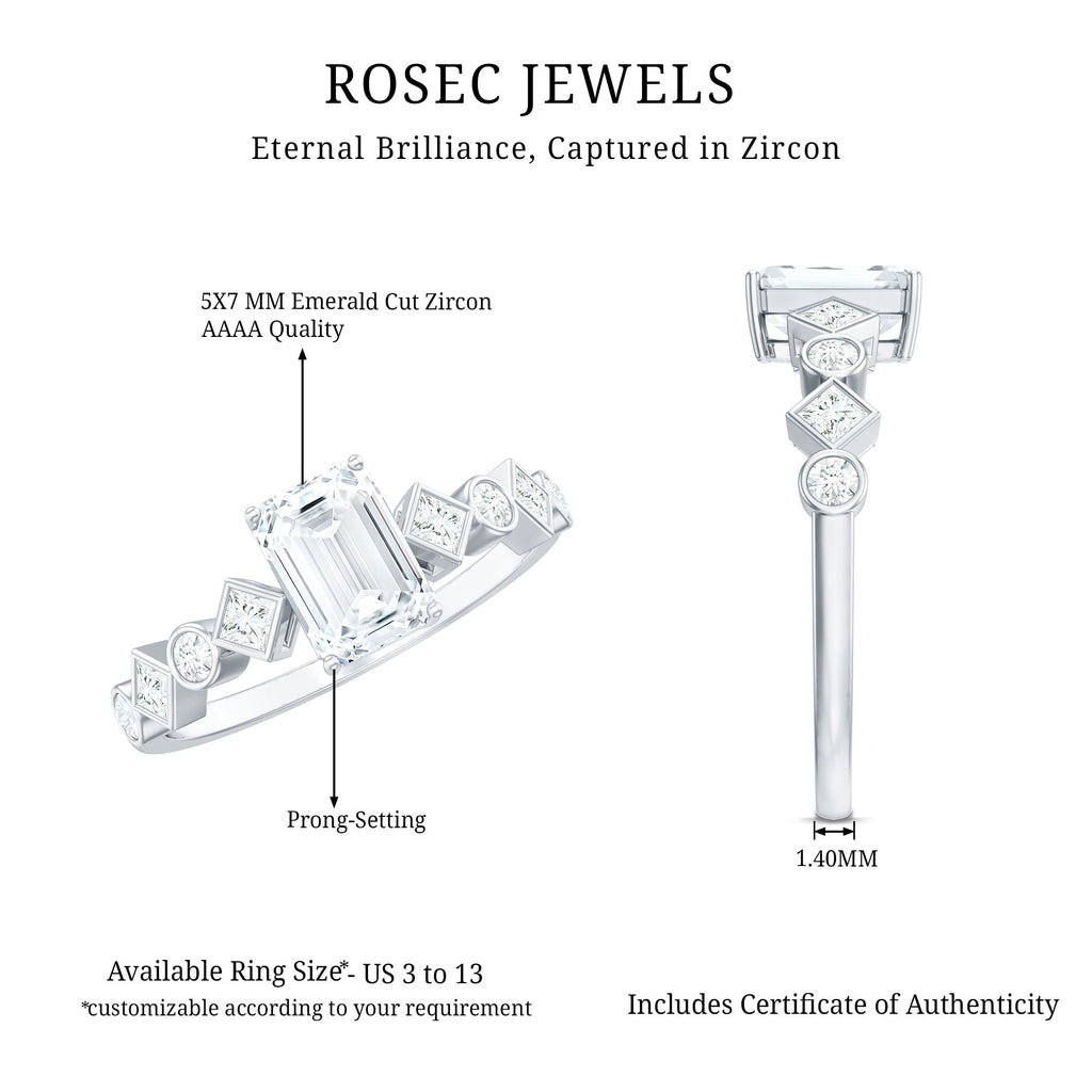 2 CT Octagon Cut Zircon Engagement Ring with Side Stones