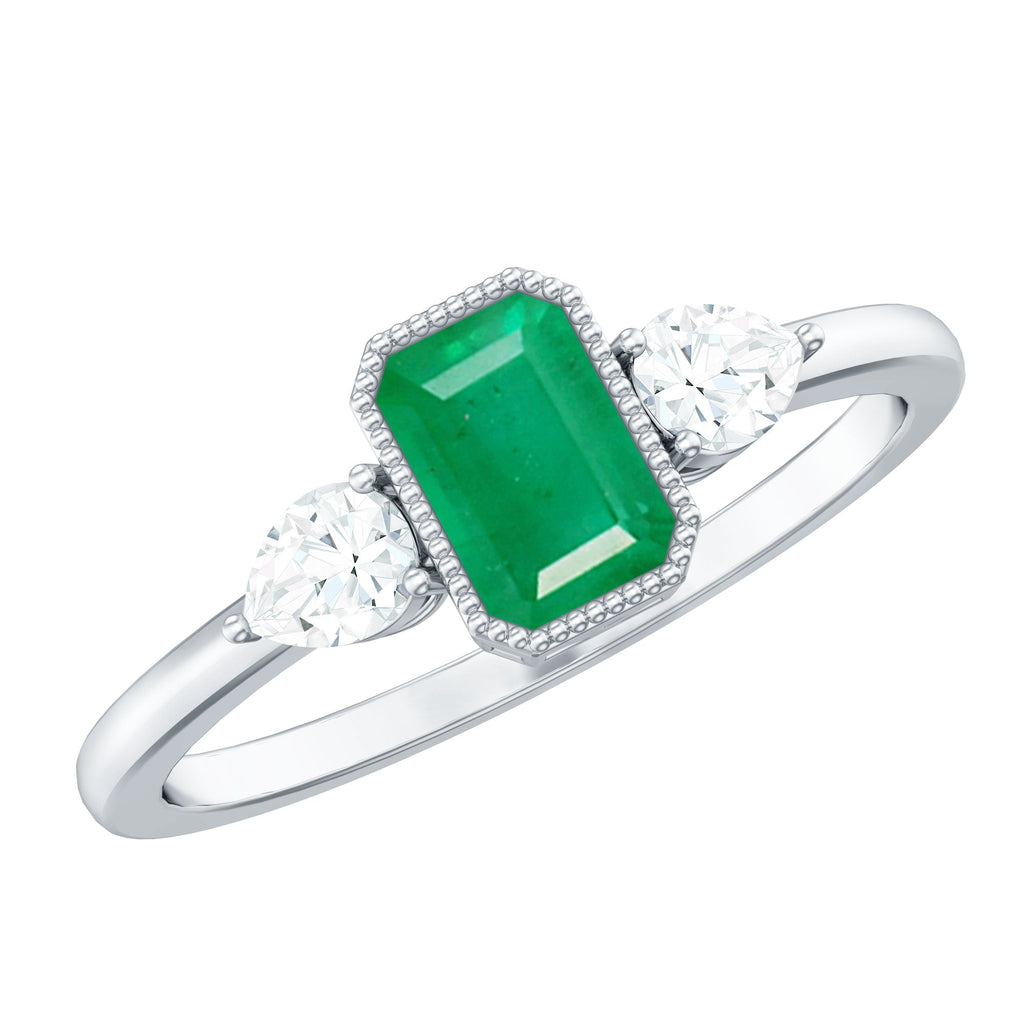 Emerald 3  Stone Ring with Diamond