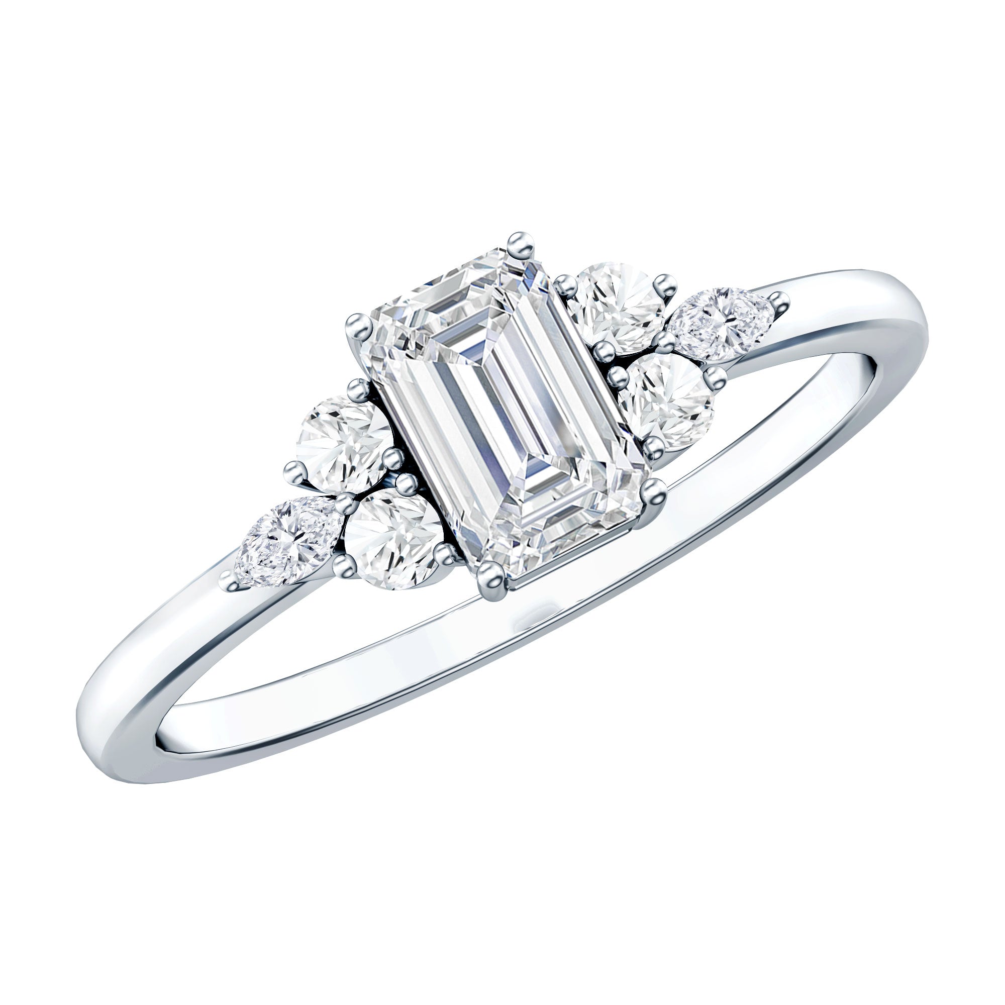1 CT Octagon Cut Cubic Zirconia Engagement Ring with Trio