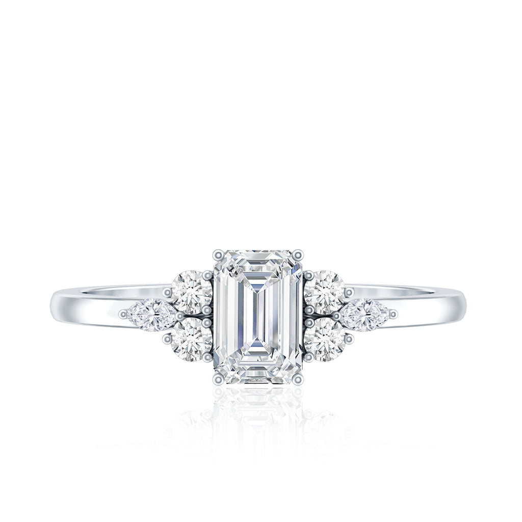 1 CT Octagon Cut Cubic Zirconia Engagement Ring with Trio