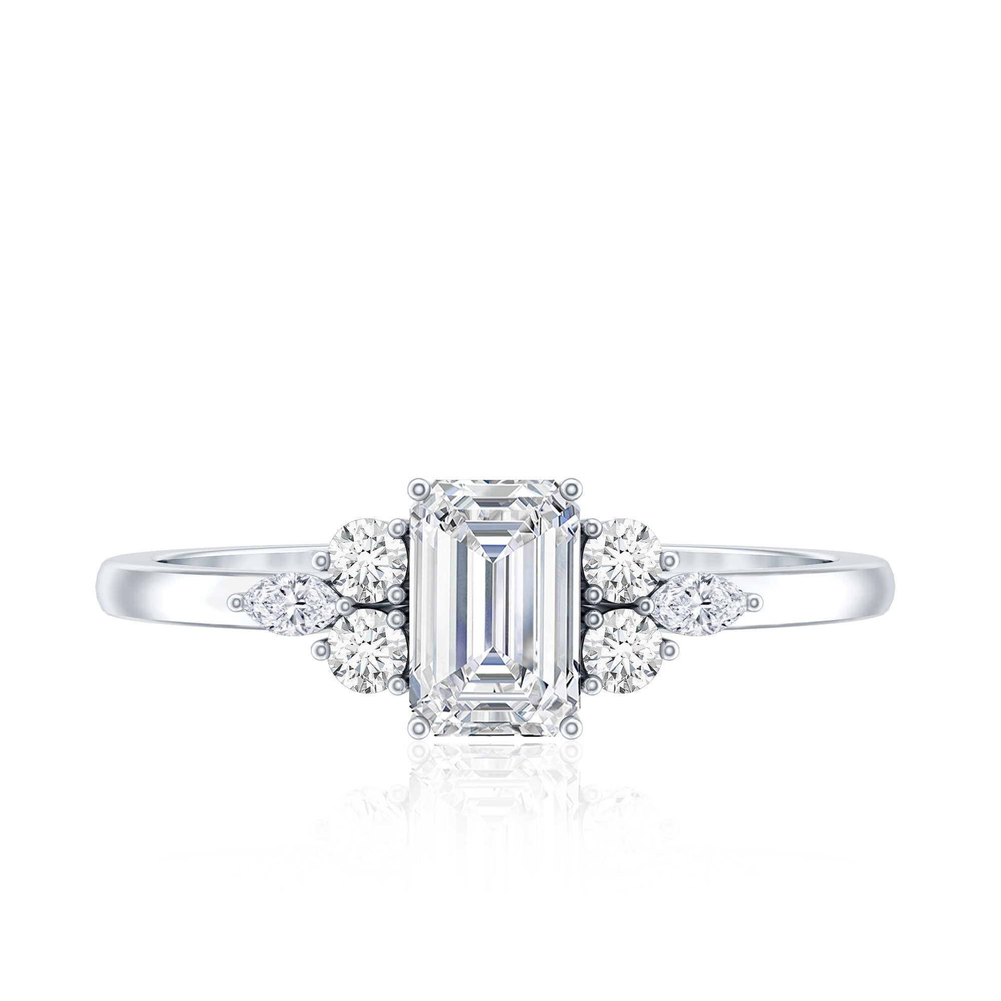 1 CT Octagon Cut Cubic Zirconia Engagement Ring with Trio
