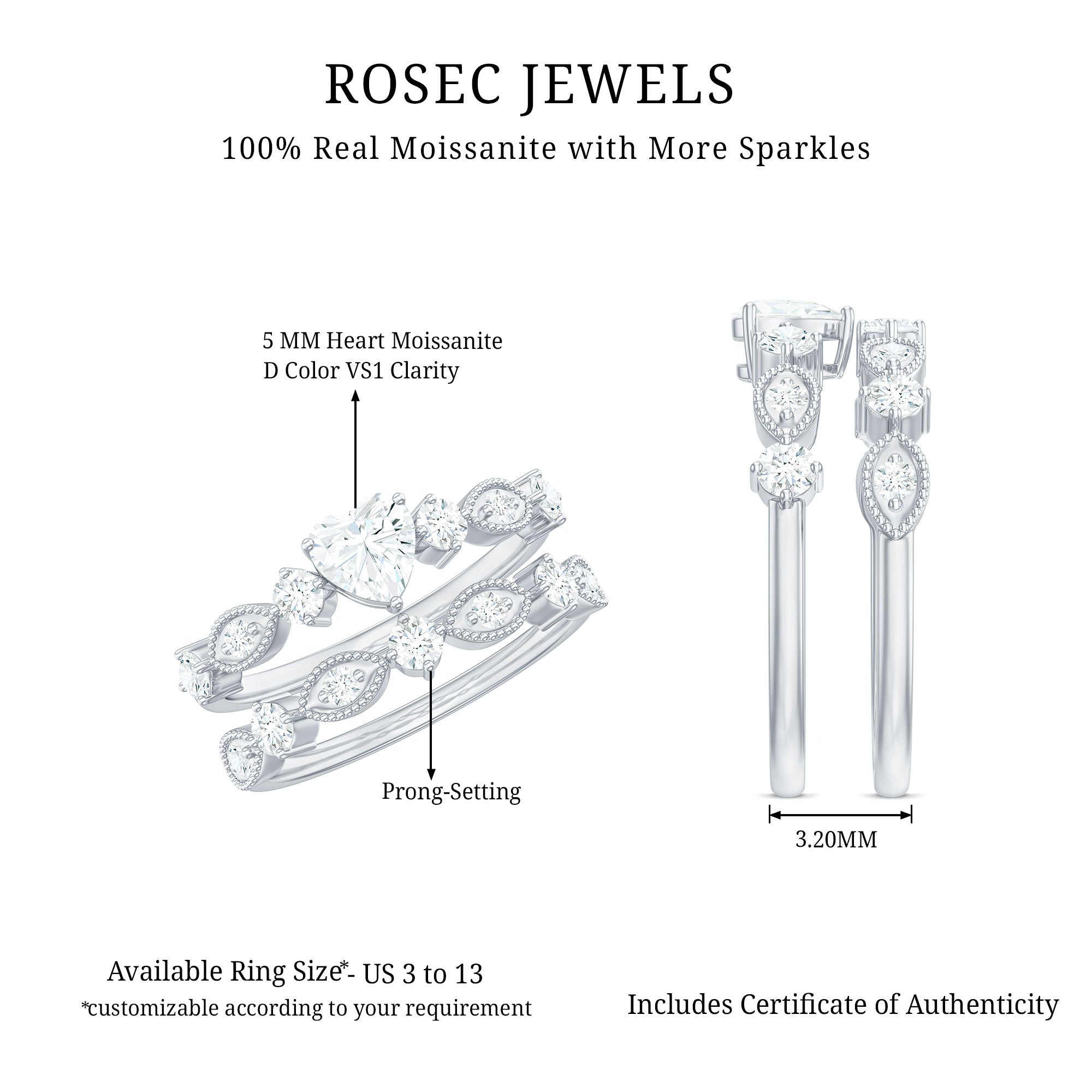 Heart Shape Moissanite Vintage Wedding Ring Set