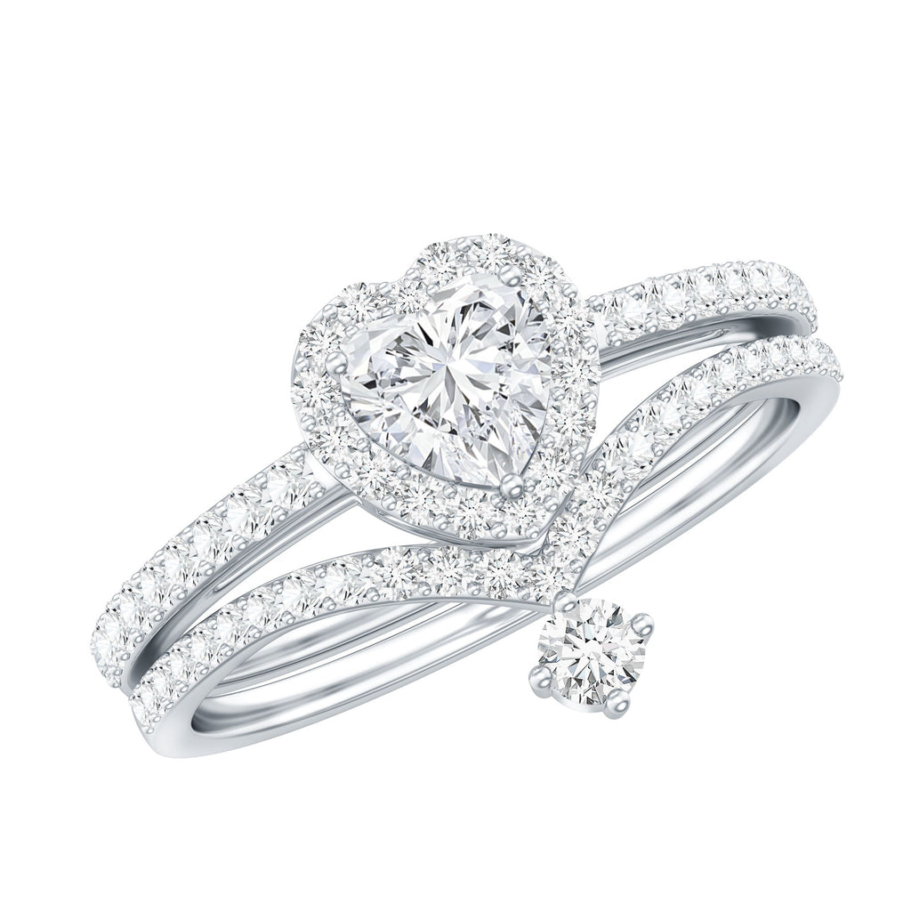 Cubic Zirconia Heart Ring Set with V Shape Band