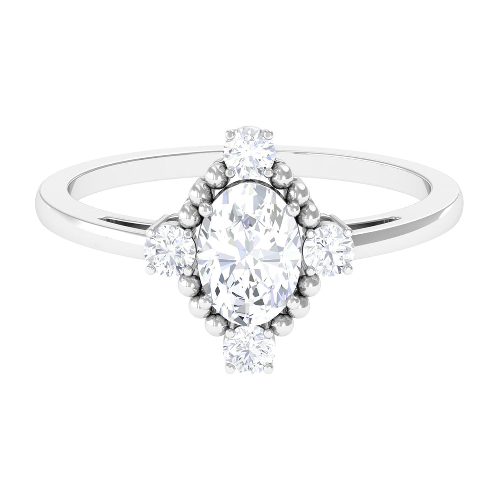 1 Carat Vintage Style Oval Cubic Zirconia Engagement Ring with Beaded Detail