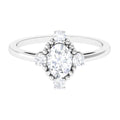 1 Carat Vintage Style Oval Cubic Zirconia Engagement Ring with Beaded Detail