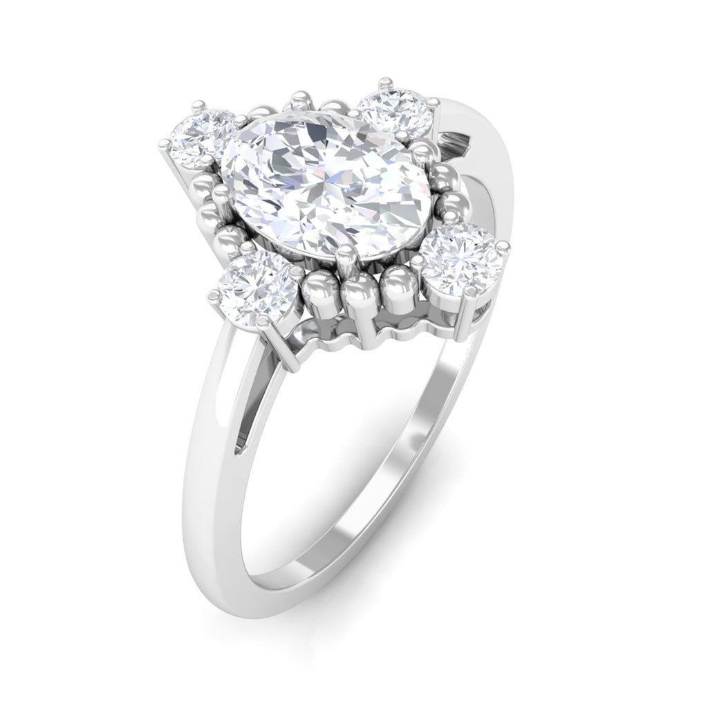1 Carat Vintage Style Oval Cubic Zirconia Engagement Ring with Beaded Detail